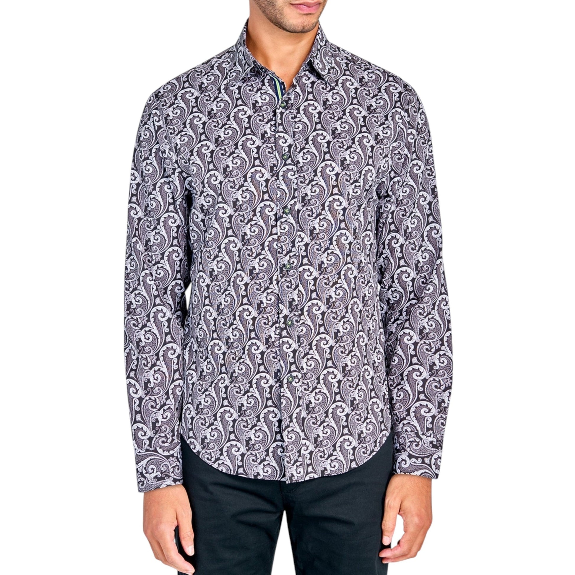 Men's Printed Dress Shirt,Black