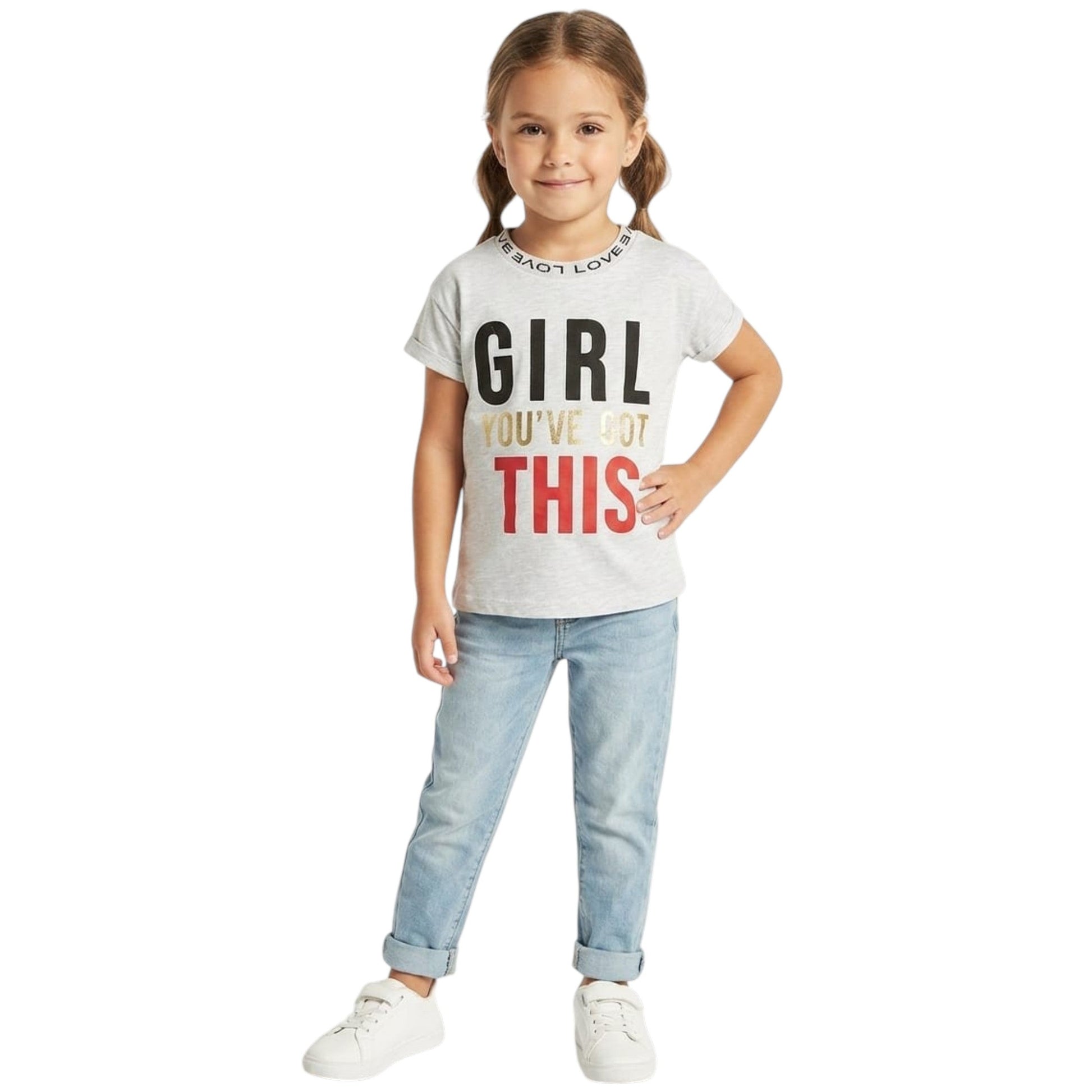 Kids Girl's Printed Top,Light Grey