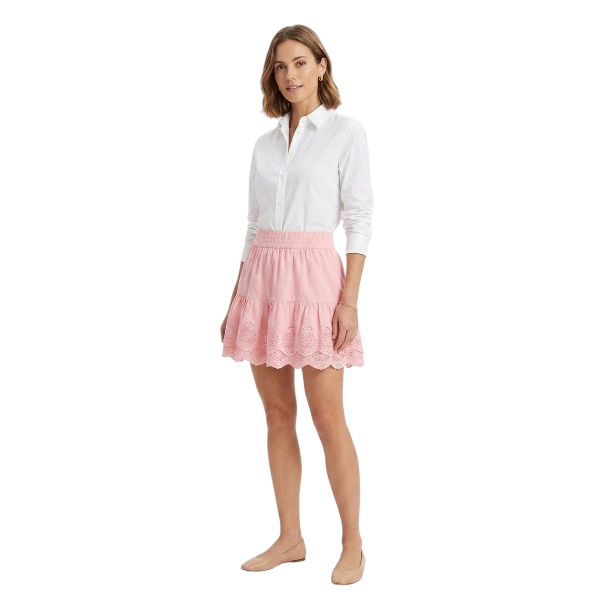 Women's Plain Broderie Anglaise Skirt,Light Pink