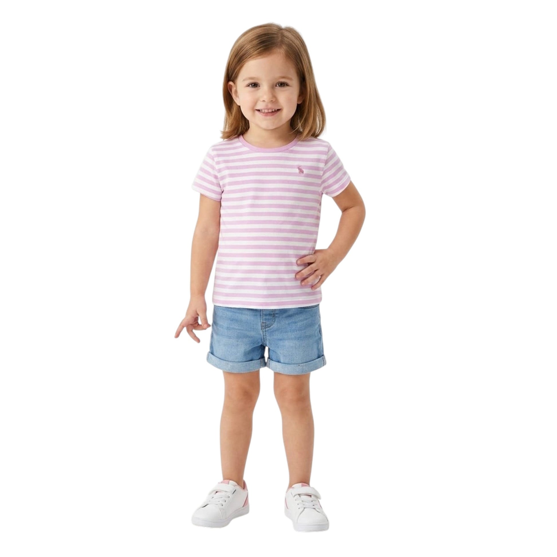 Kids Girl's Striped Top,White/Lilac