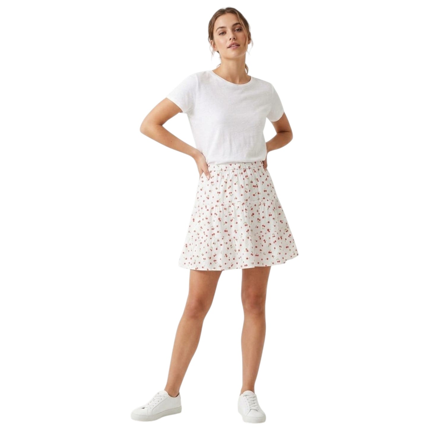 Women's Cherry Printed Skirt,White