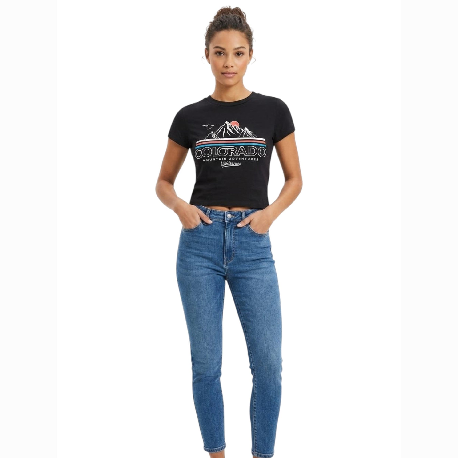 Women's Printed Crop Top,Black