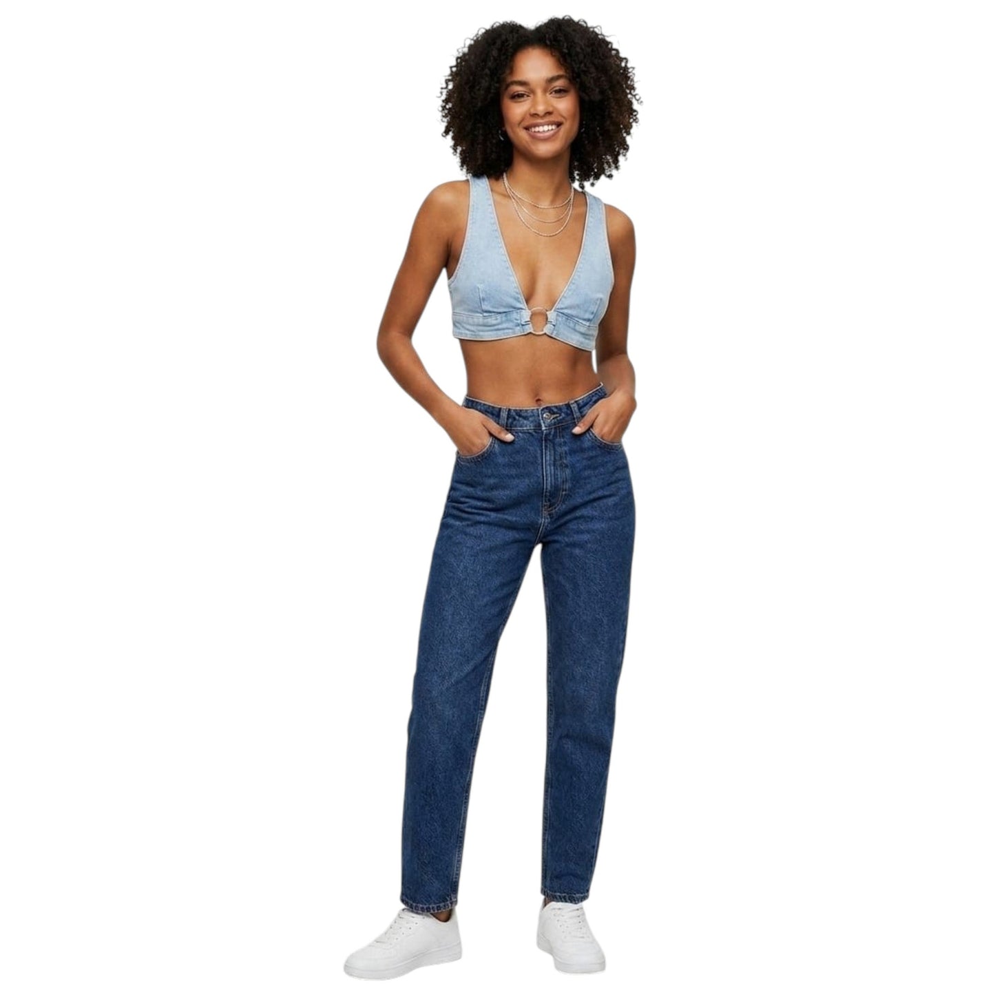 Women's Plain Denim Crop Top,Light Blue