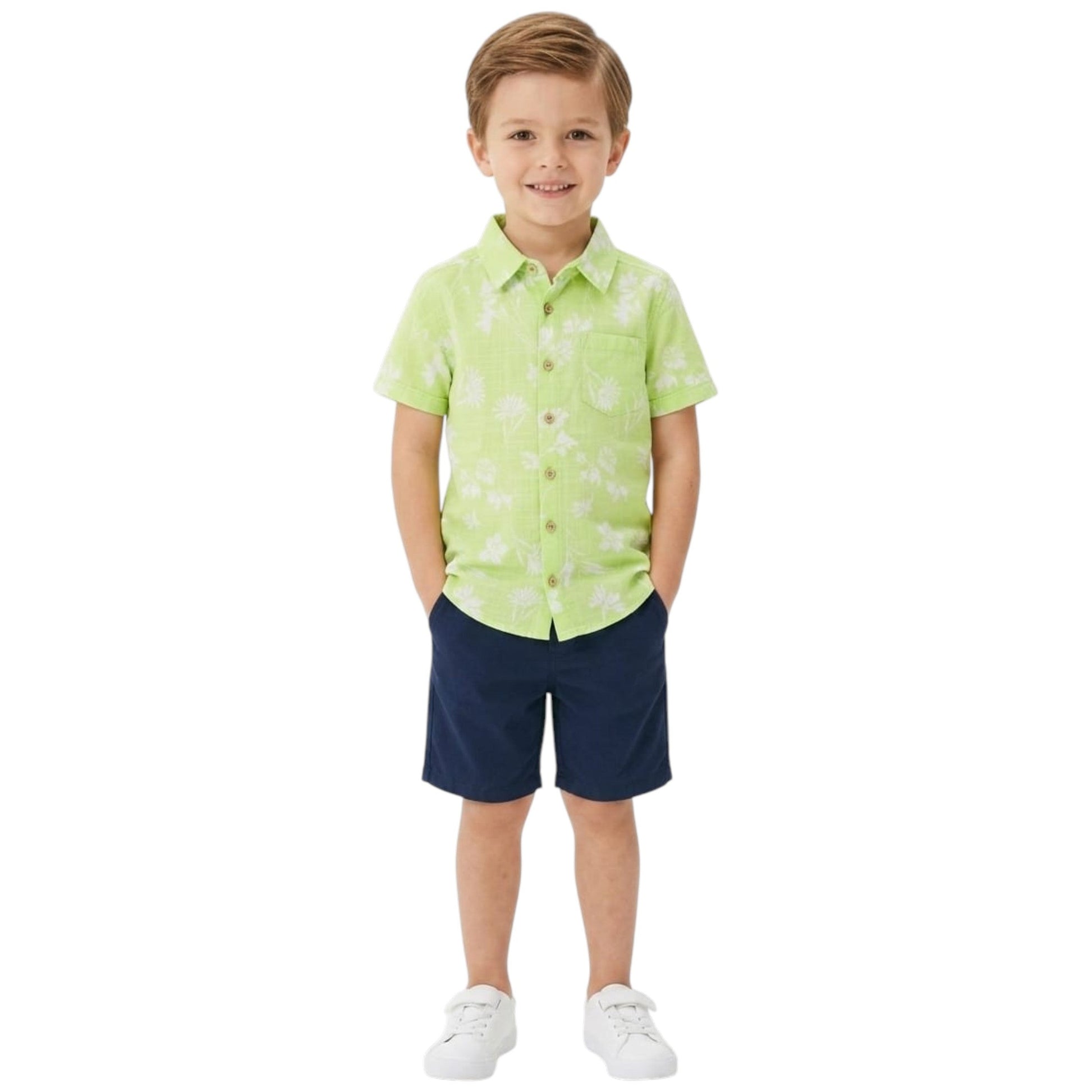 Kids Boy's Printed Dress Shirt,Light Green