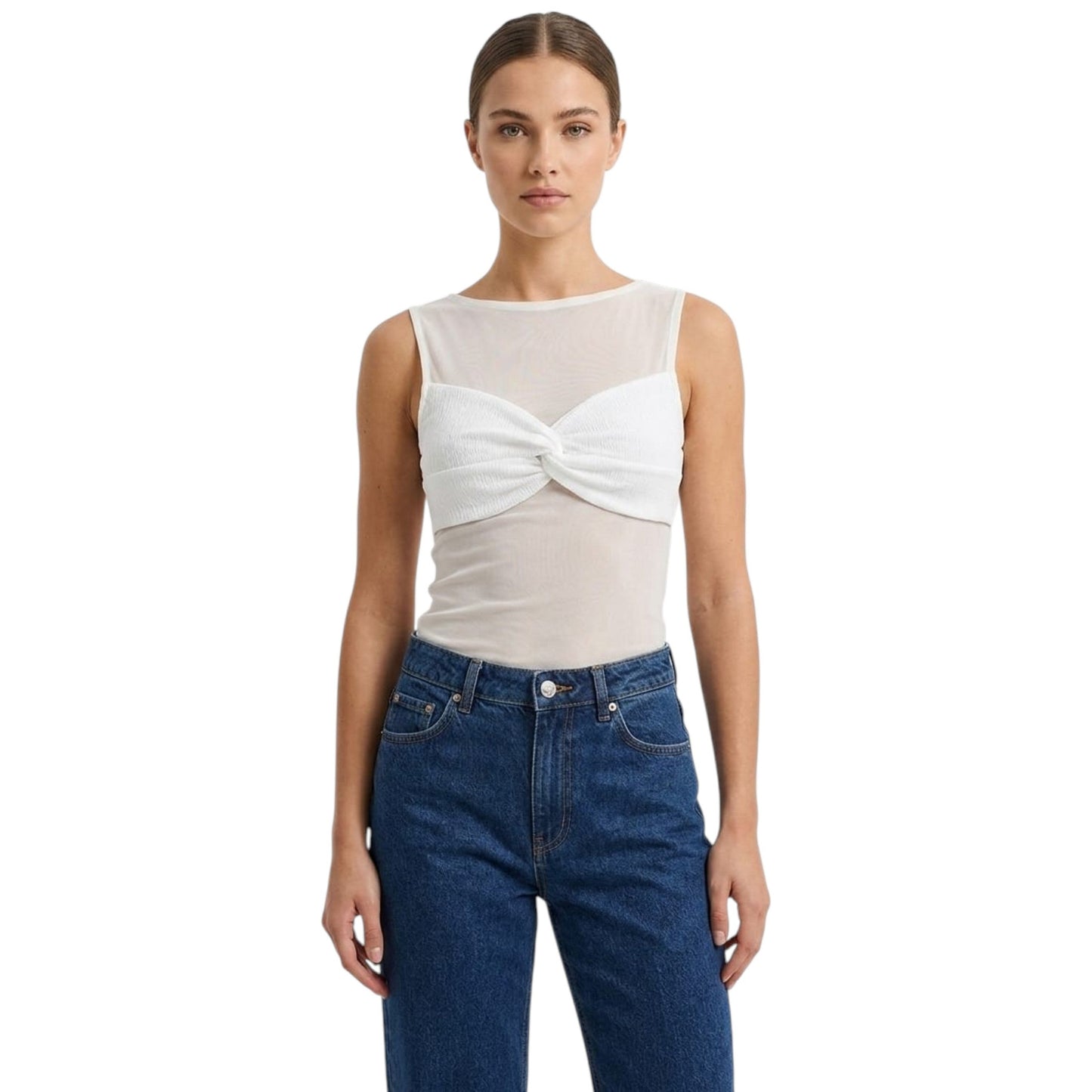 Women's Plain Solid Sheer Top,White