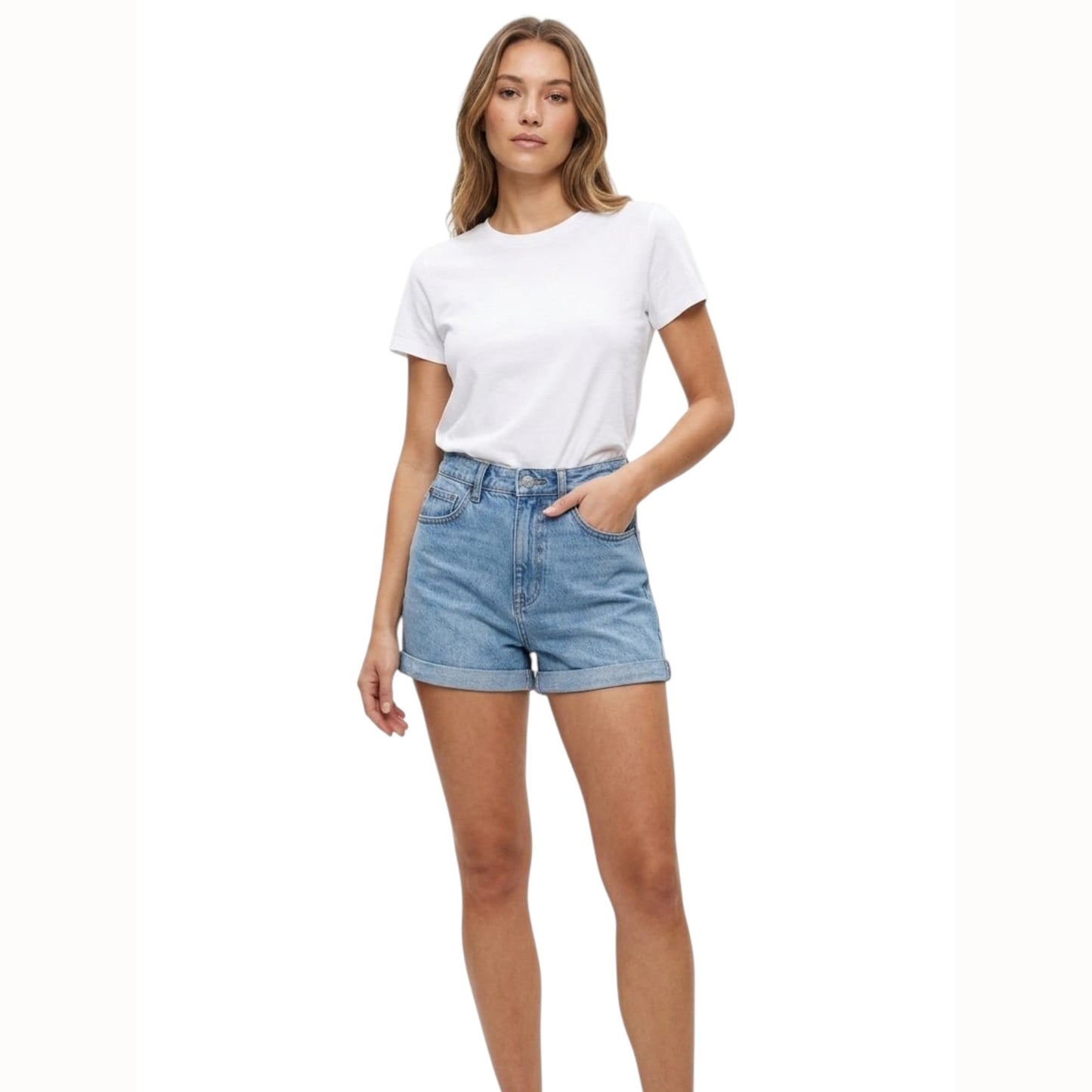 Women's Plain Solid Jeans Short,Blue