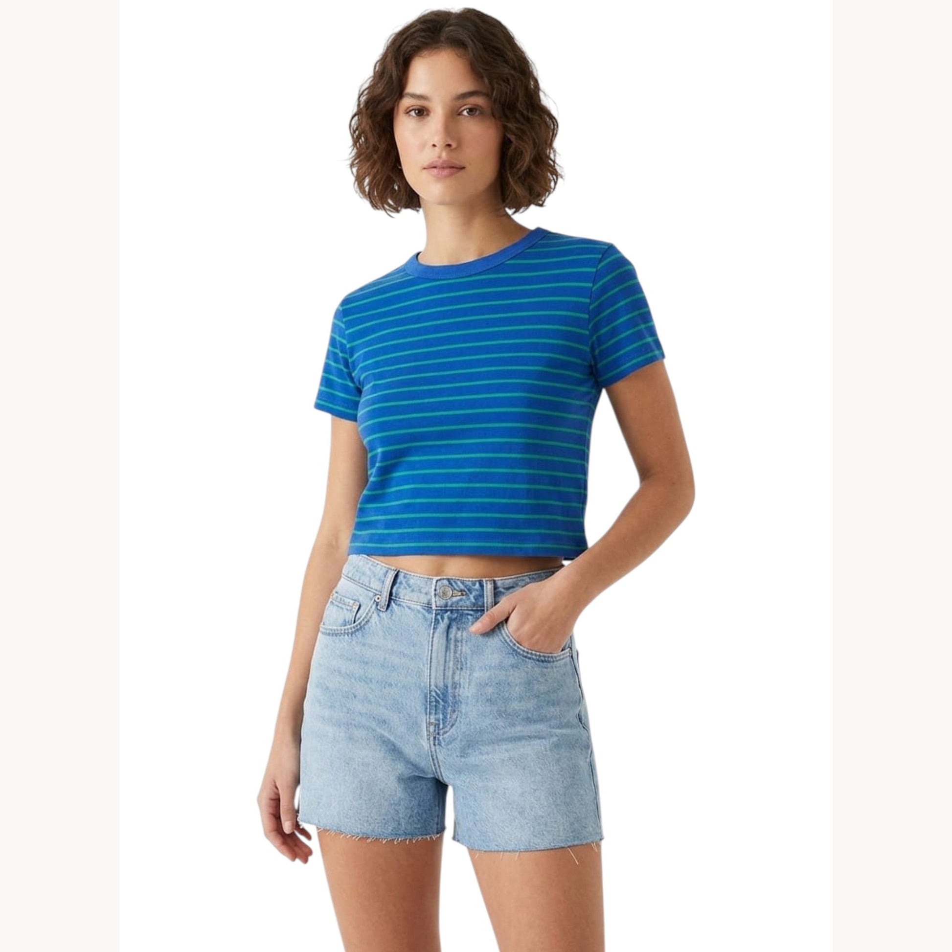 Women's Striped Crop Top,Blue/Green