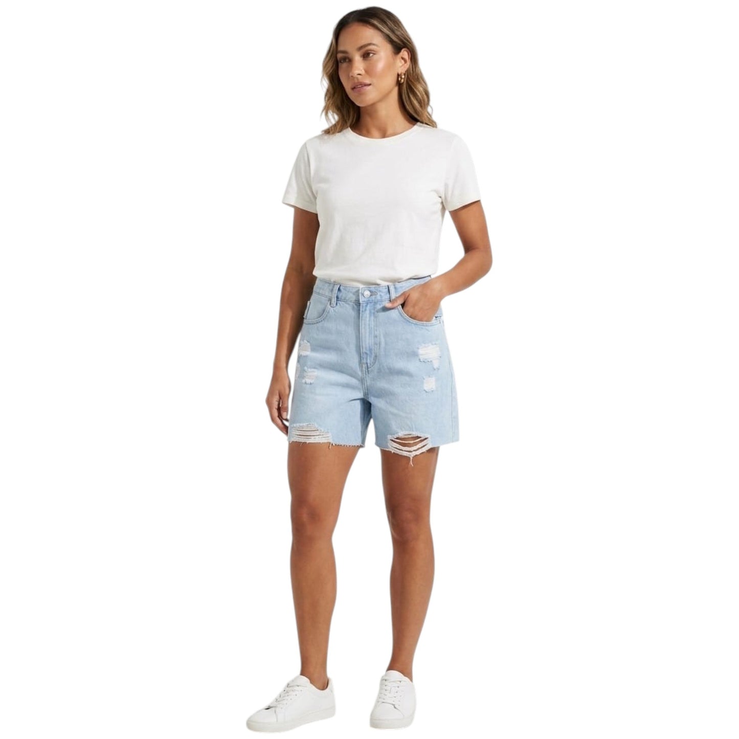 Women's Ripped Jeans Short,Light Blue