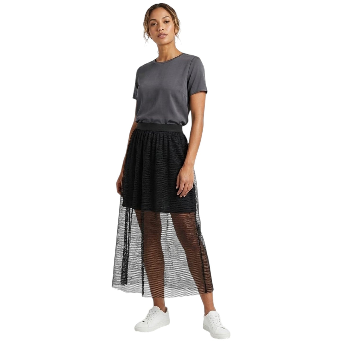 Women's Plain Fishnet Skirt,Black