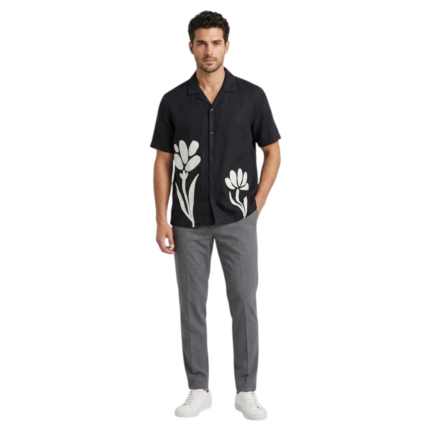 Men's Floral Printed Dress Shirt,Black