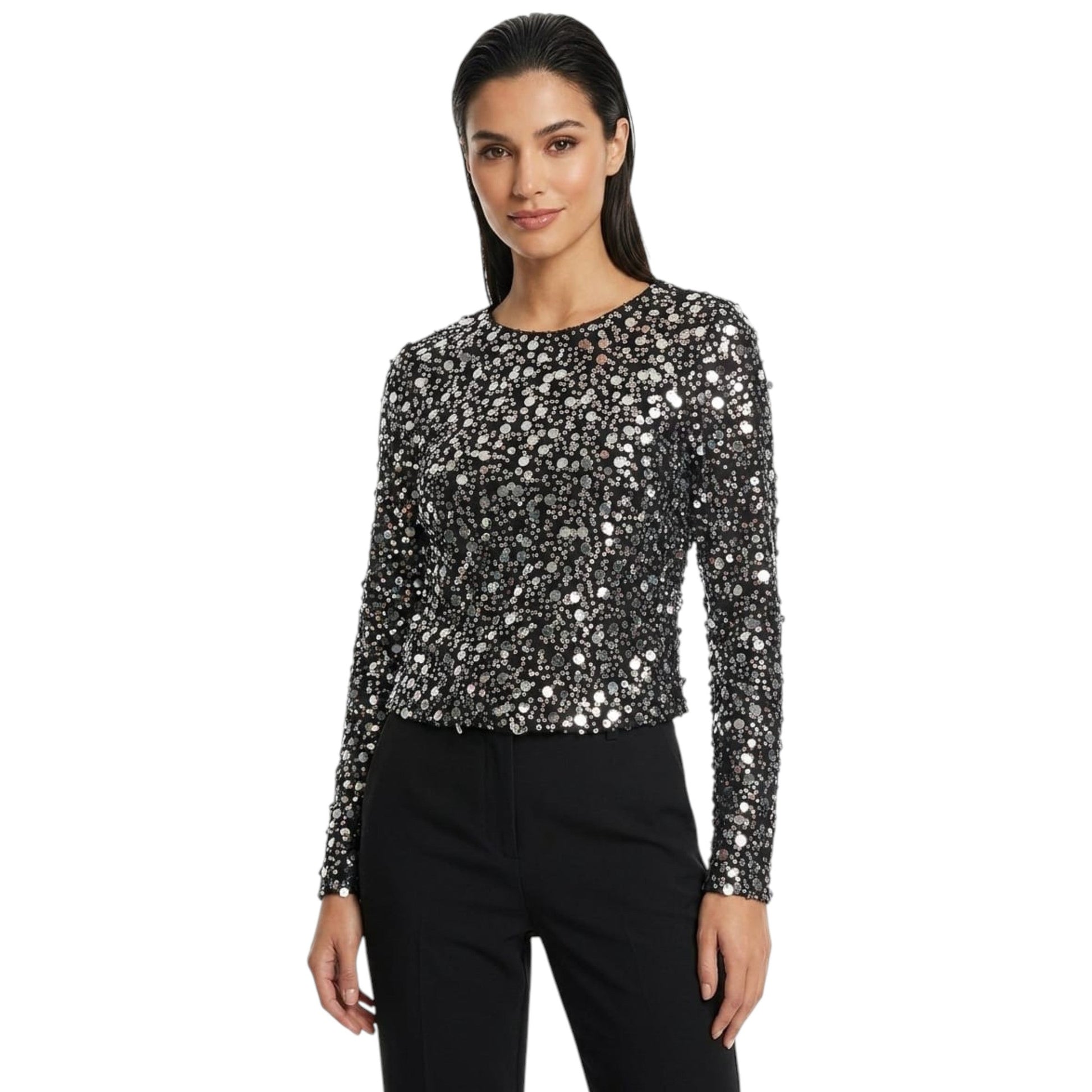 Women's Sequin Top,Black/Silver