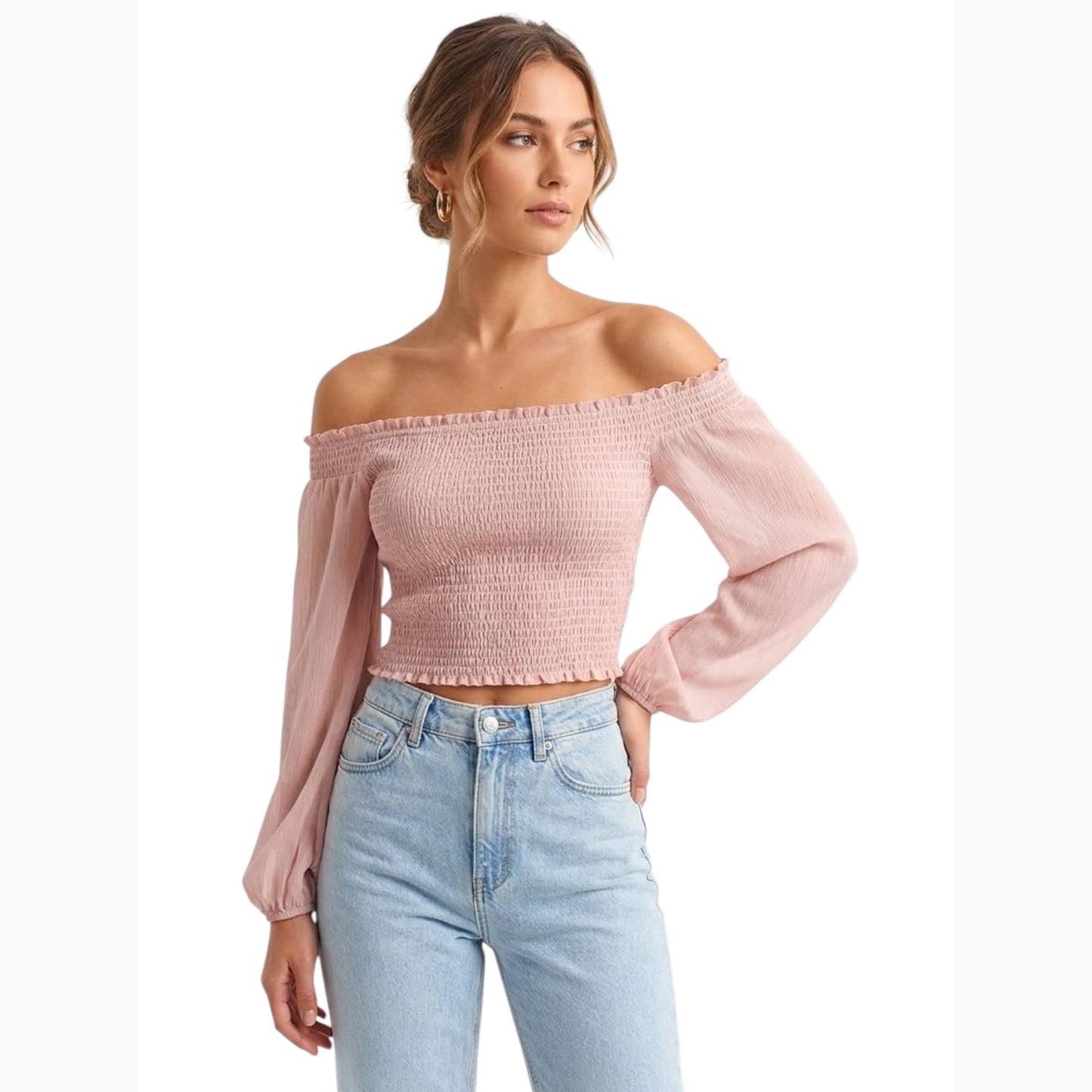 Women's  Cold Shoulders Smok Top,Dusty Rose