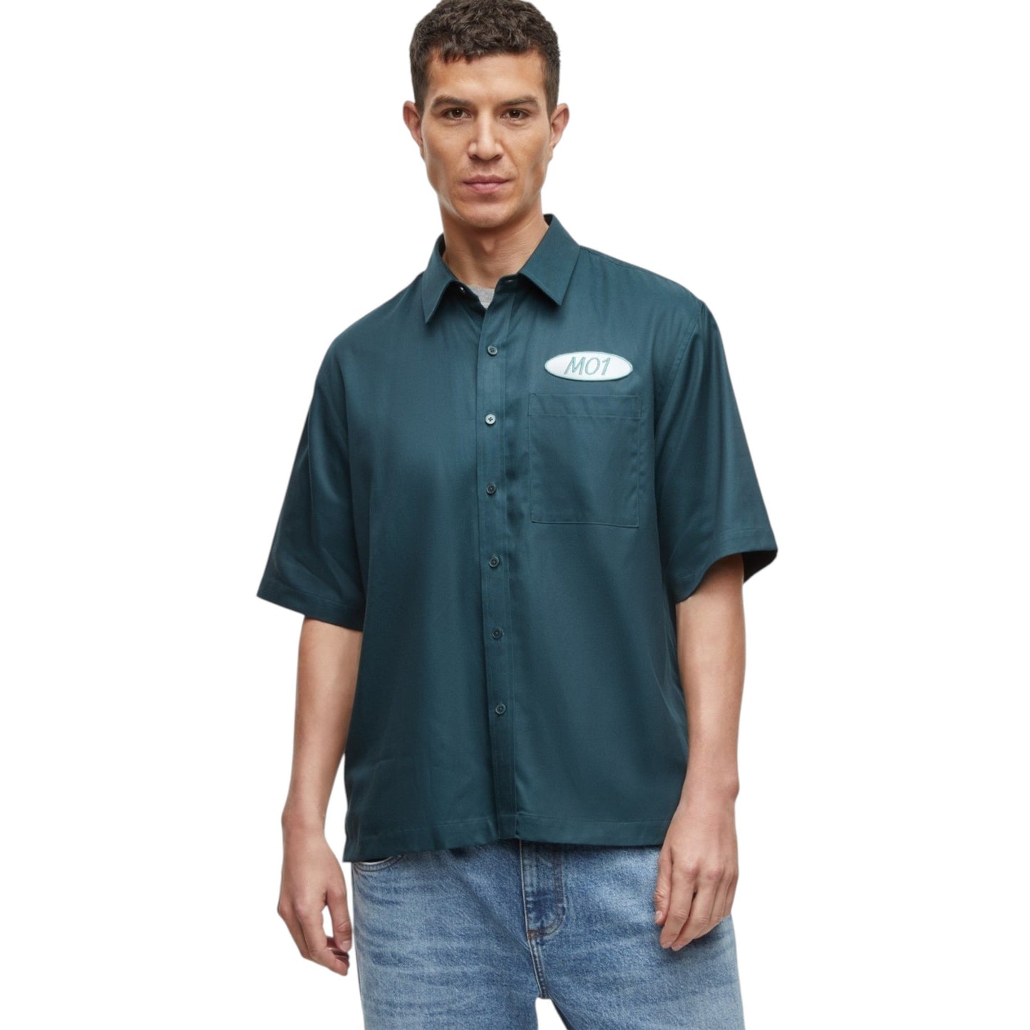 Men's Plain Solid Dress Shirt,Dark Green