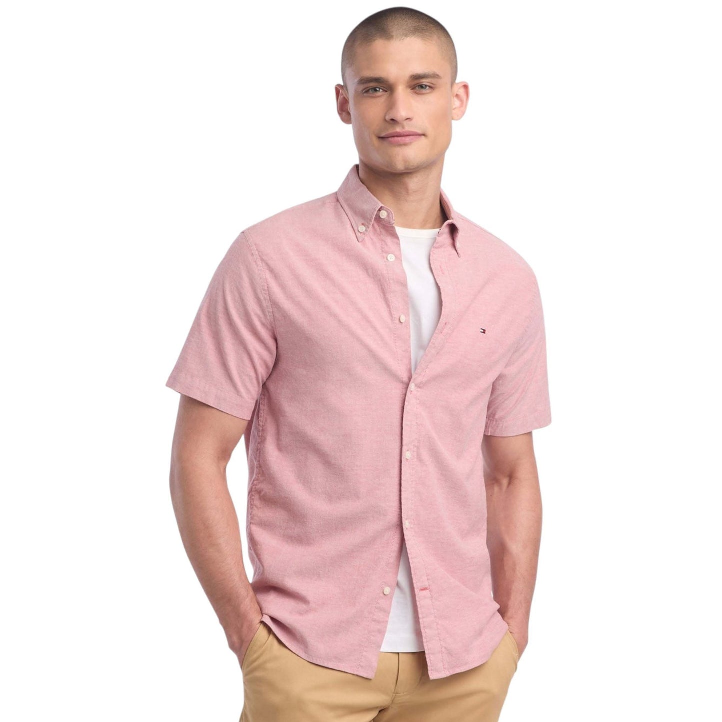 Men's Plain Solid Dress Shirt,Light Red