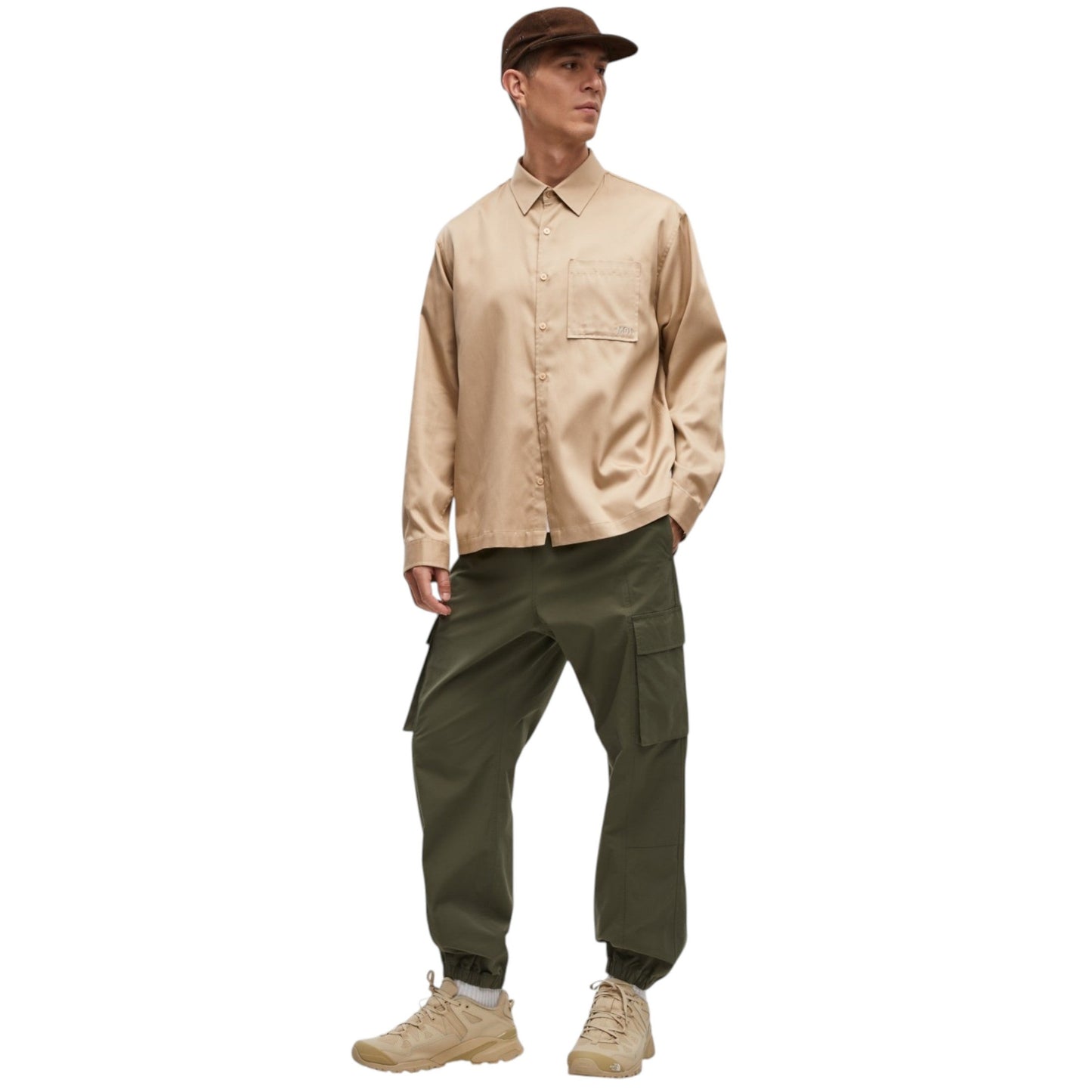Men's Plain Solid Dress Shirt,Beige
