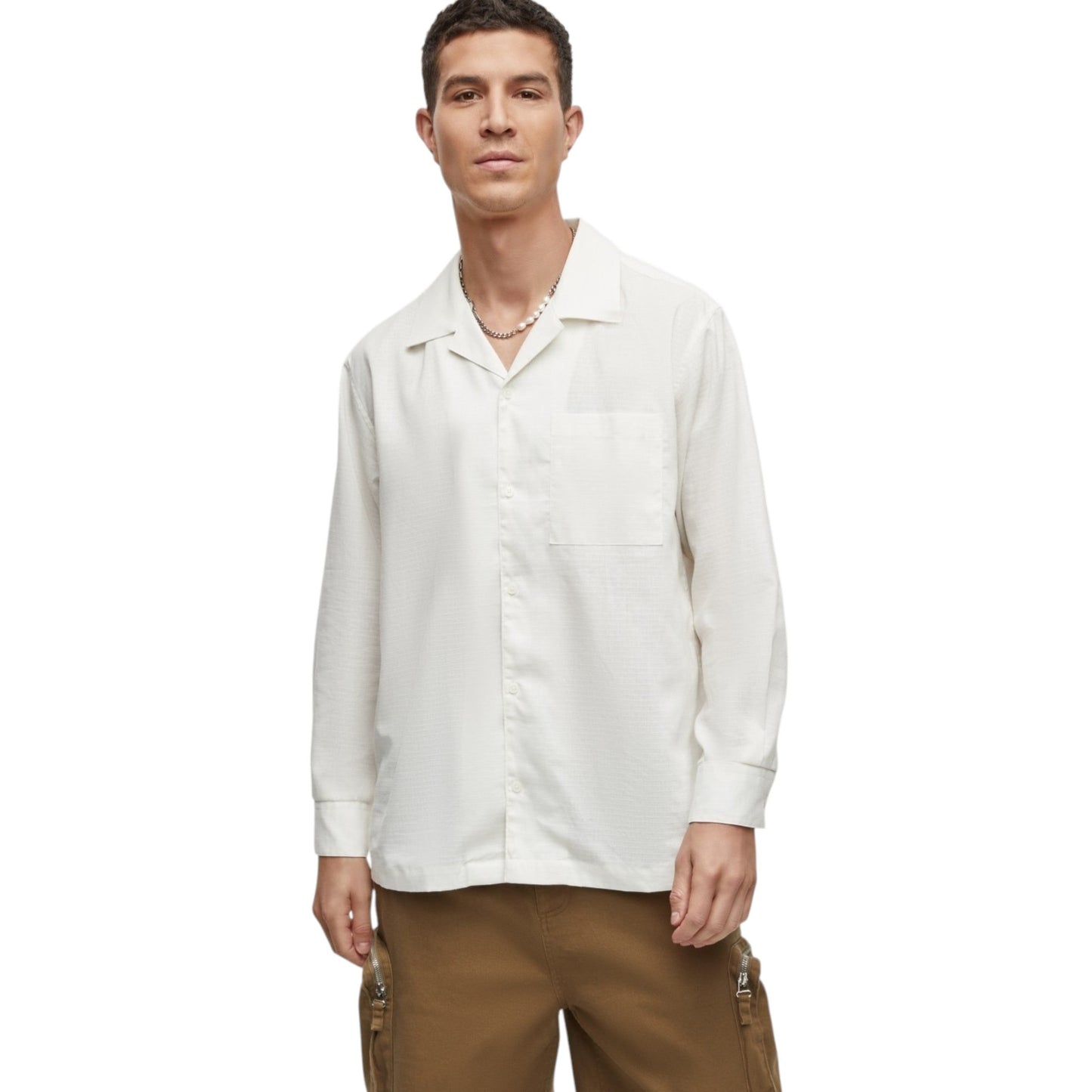Men's Plain Solid Dress Shirt,Off White