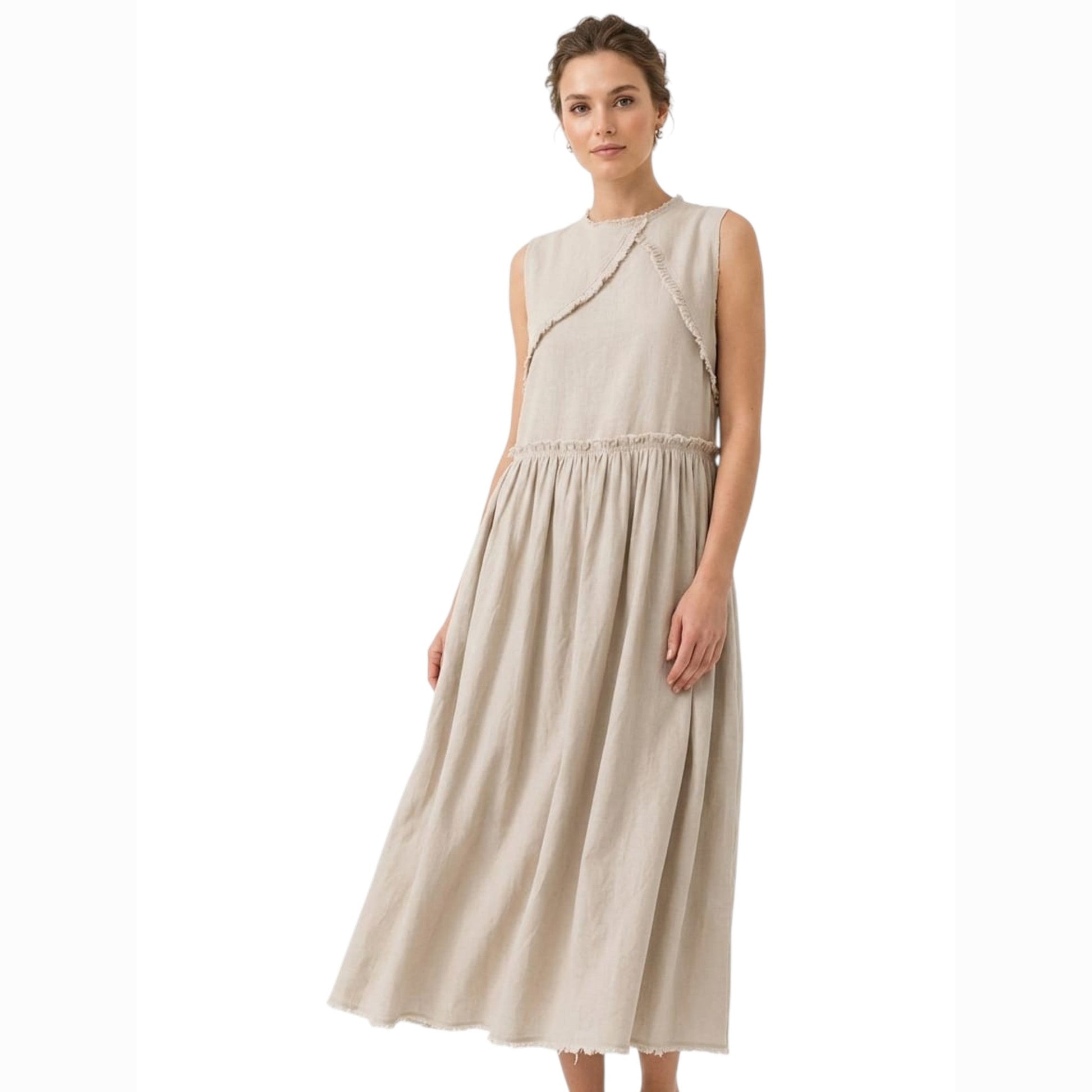 Women's Plain Solid Dress,Beige