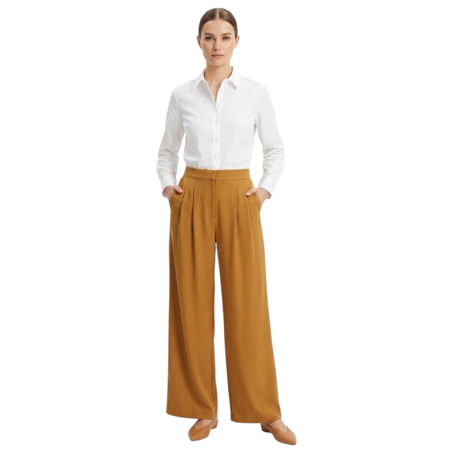 Women's Plain Solid Classic Pant,Light Brown