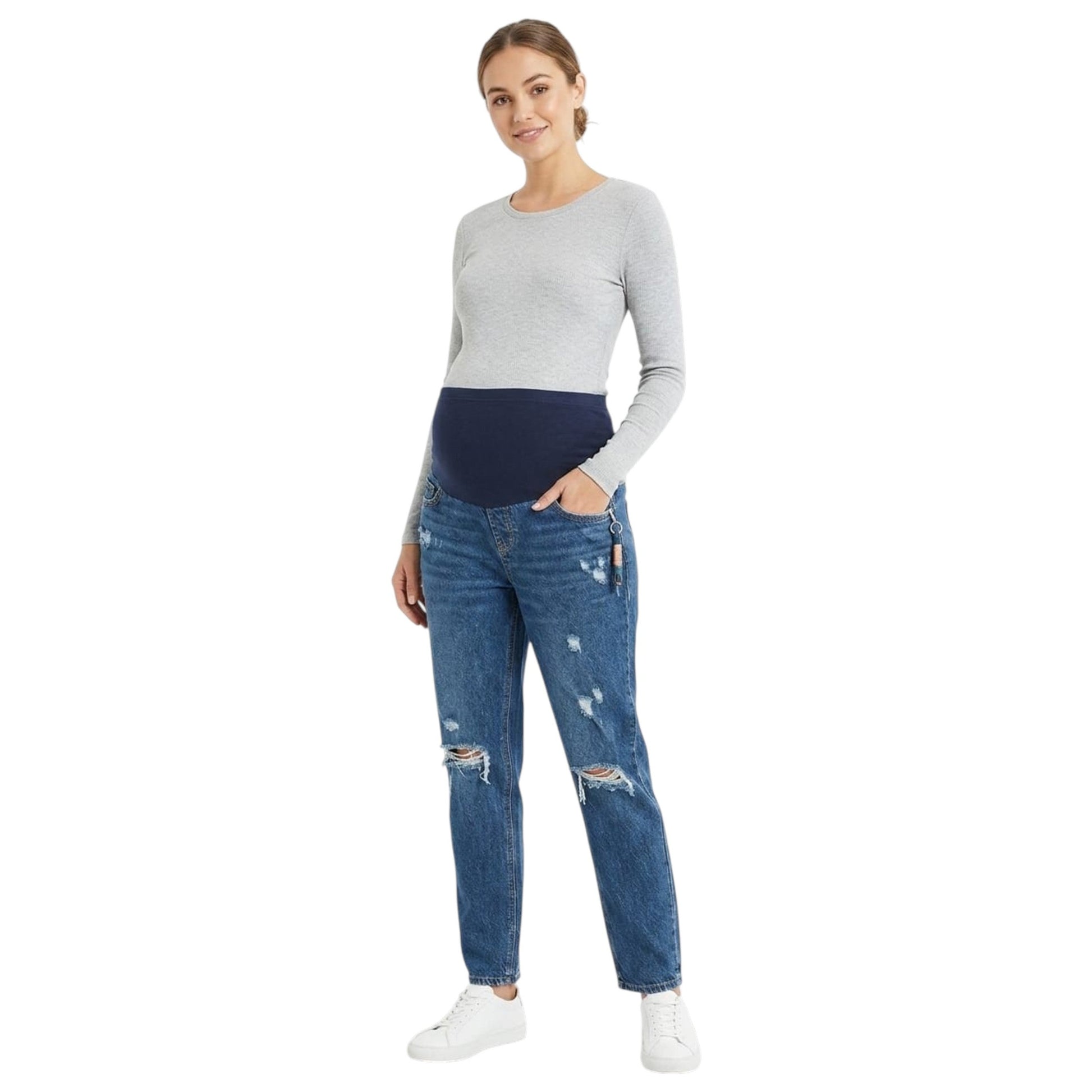 Women's Ripped Pregnant Jeans,Navy