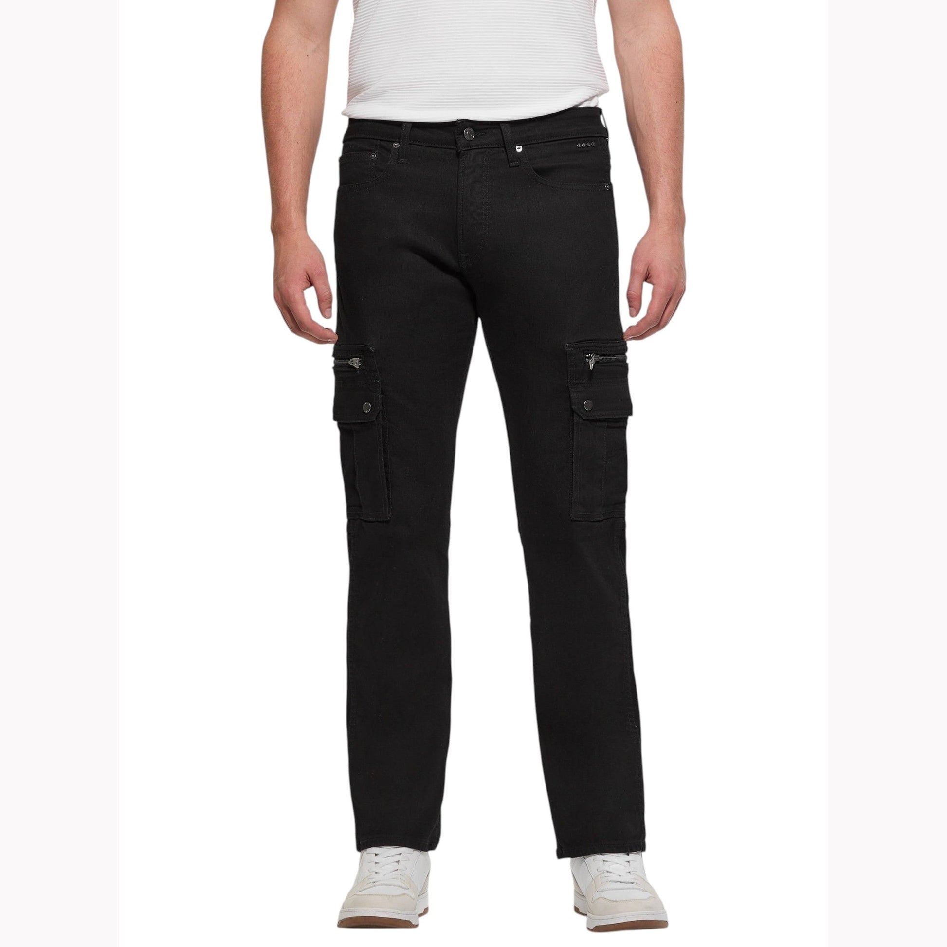 Men's Plain Solid Cargo Jeans,Black