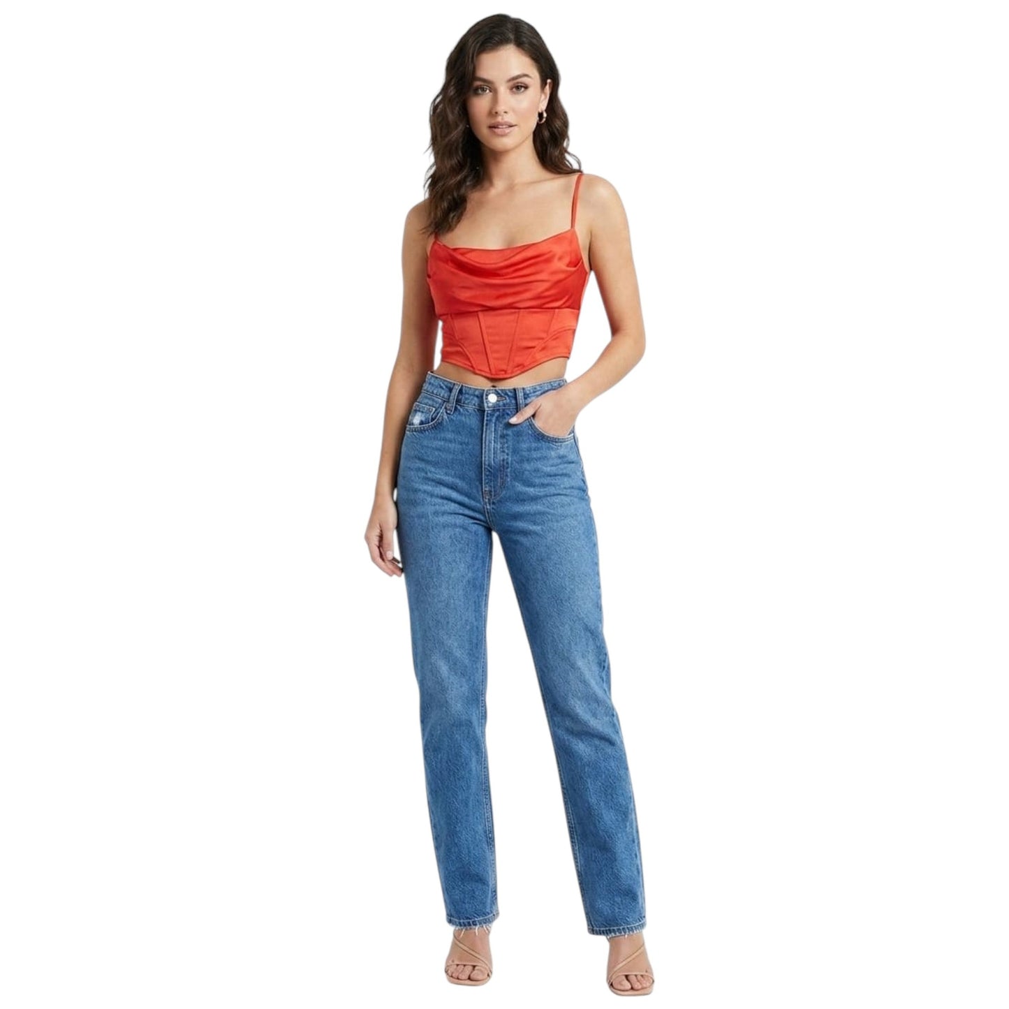 Women's Plain Solid Crop Top,Orange