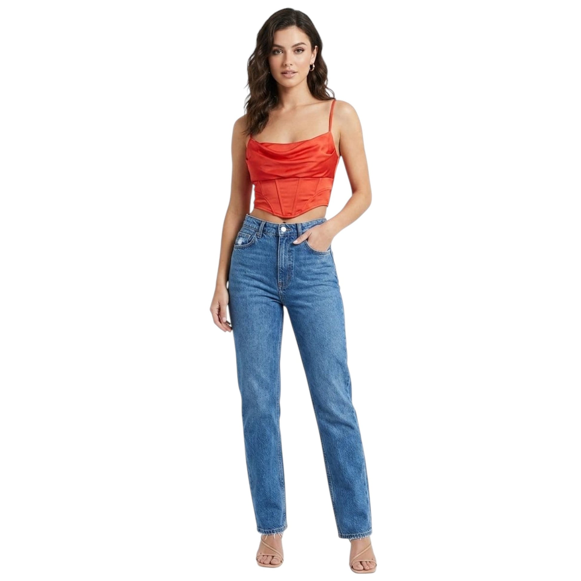 Women's Plain Solid Crop Top,Orange