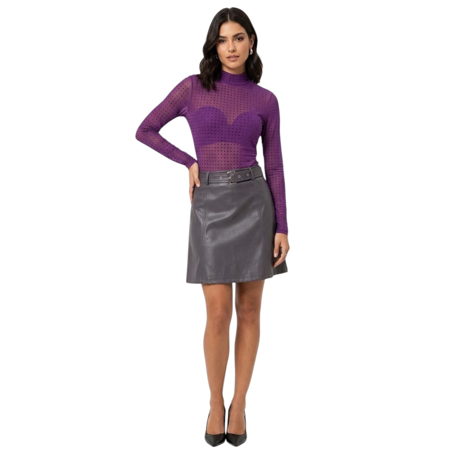 Women's Rhinestones Sheer Bodysuit,Mauve