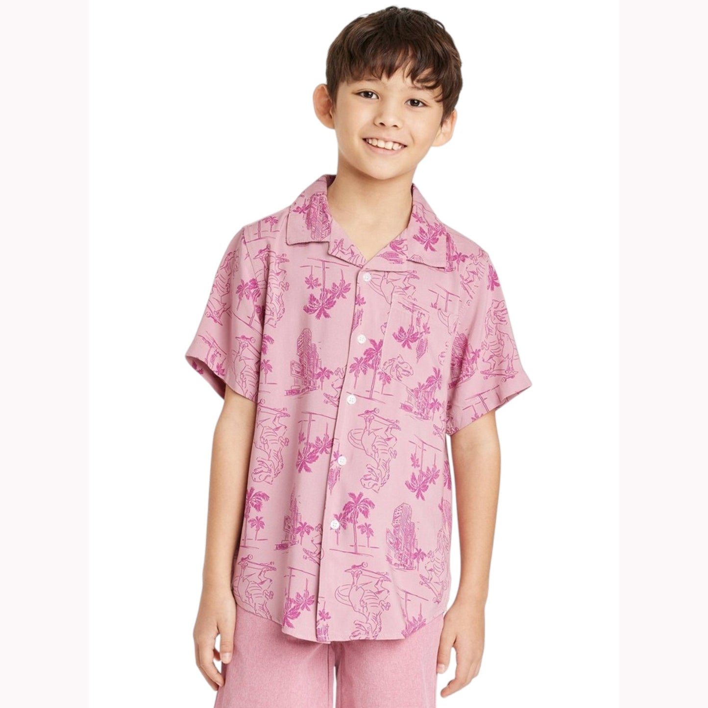 Kids Boy's Printed Dress Shirt,Pink