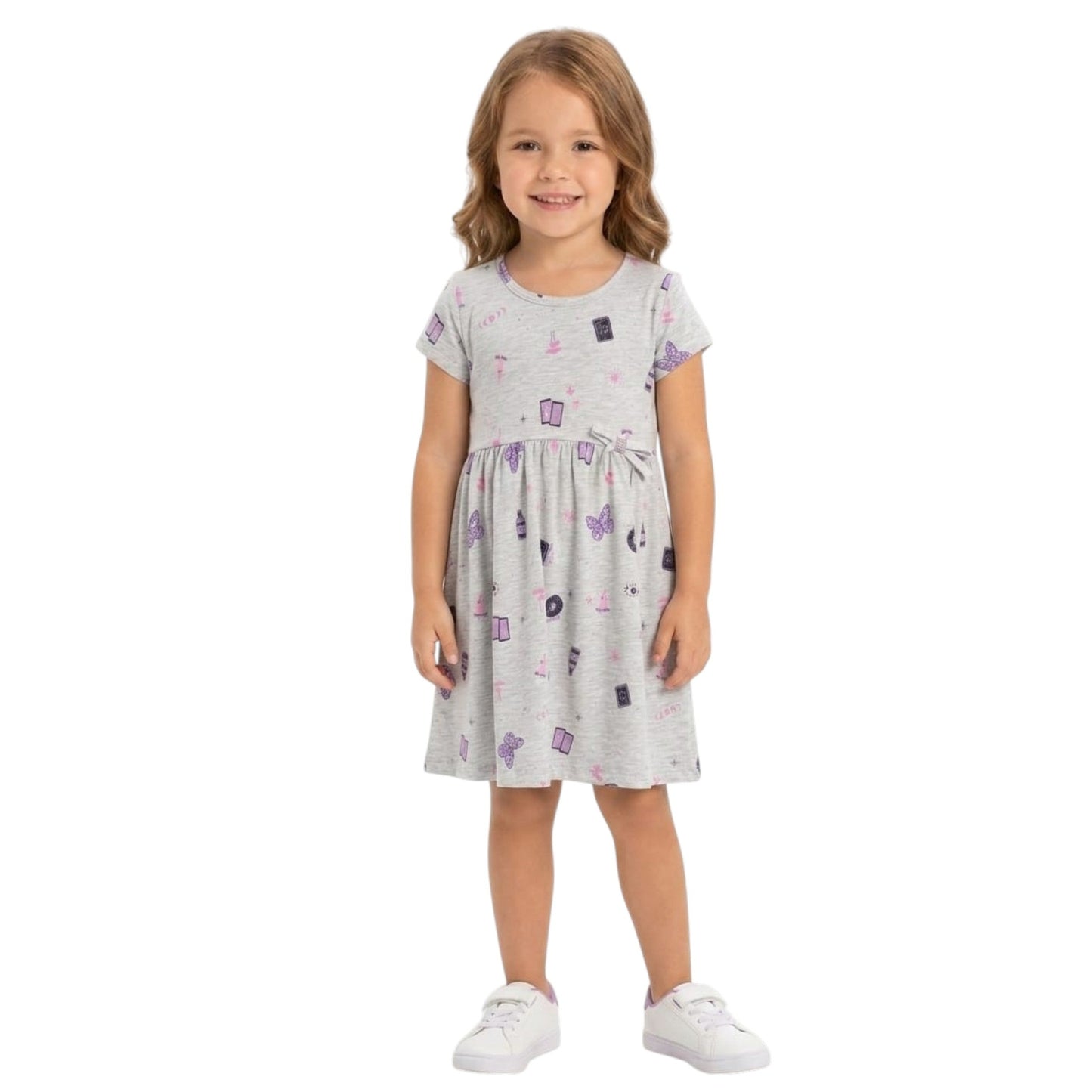 Kids Girl's Printed Dress,Light Grey