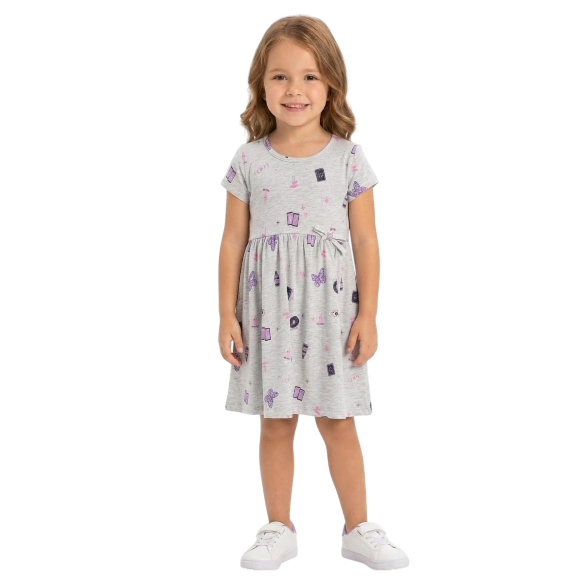 Kids Girl's Printed Dress,Light Grey