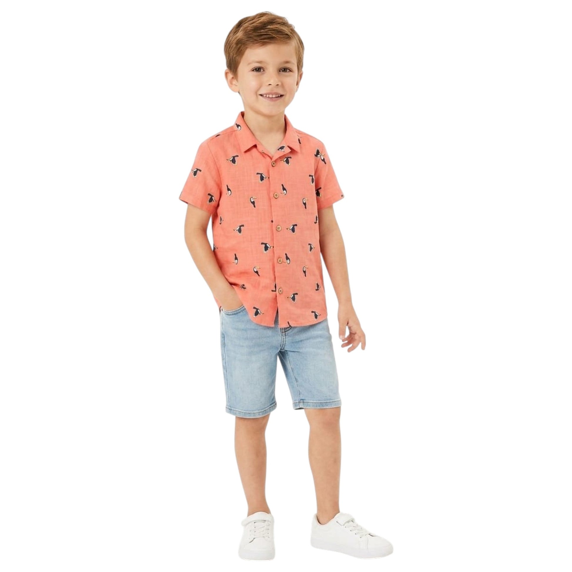 Kids Boy's Printed Dress Shirt,Coral