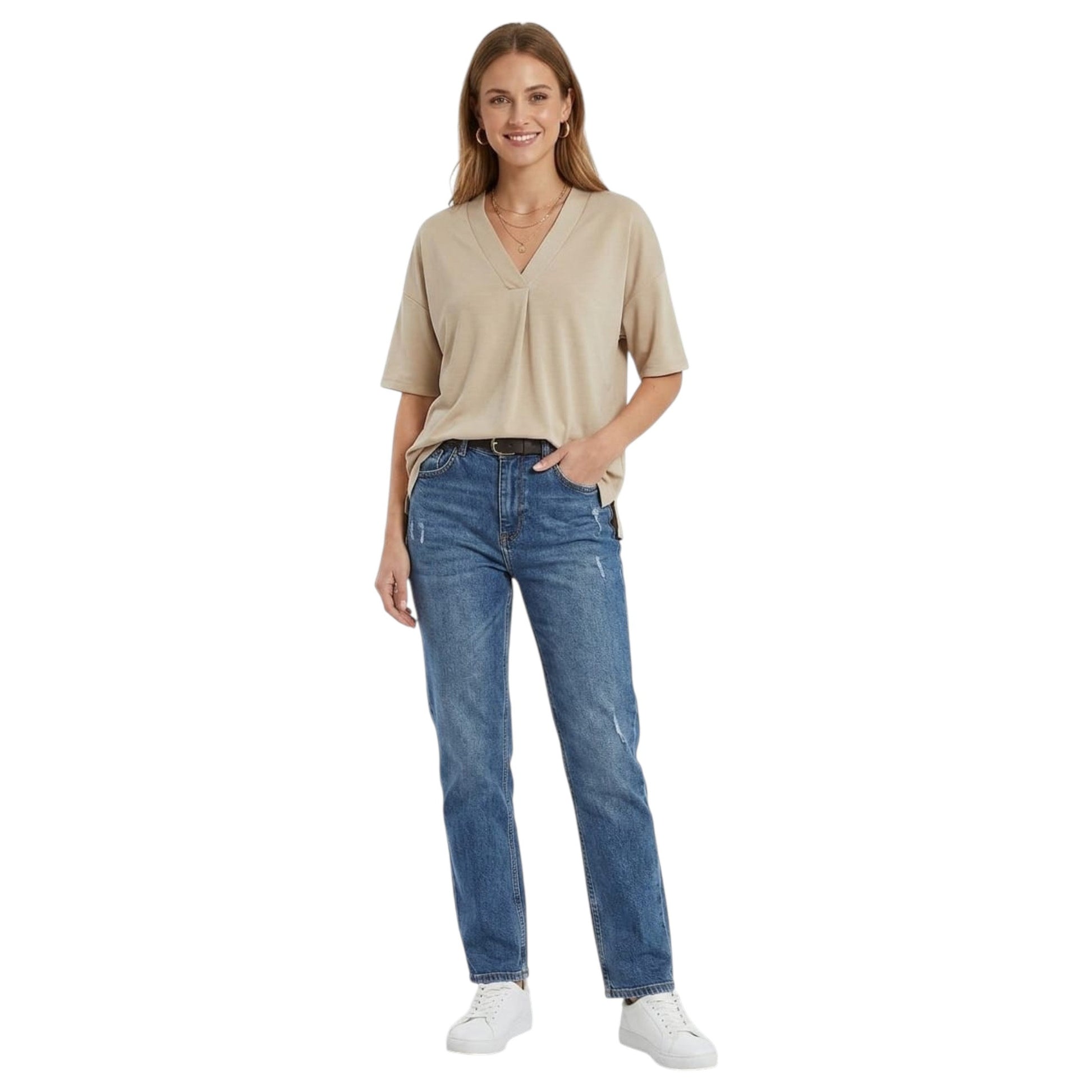 Women's Plain Top,Beige