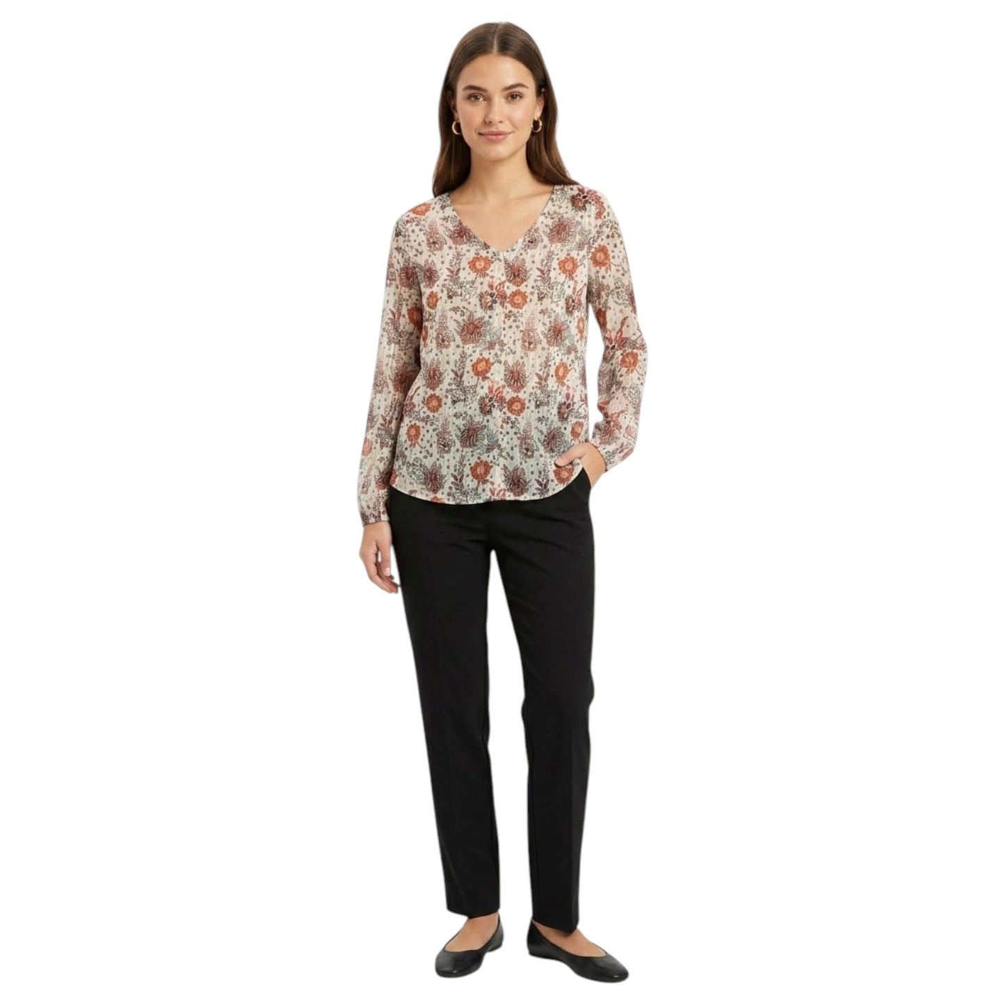 Women's Floral Printed Sheer Top,Multi