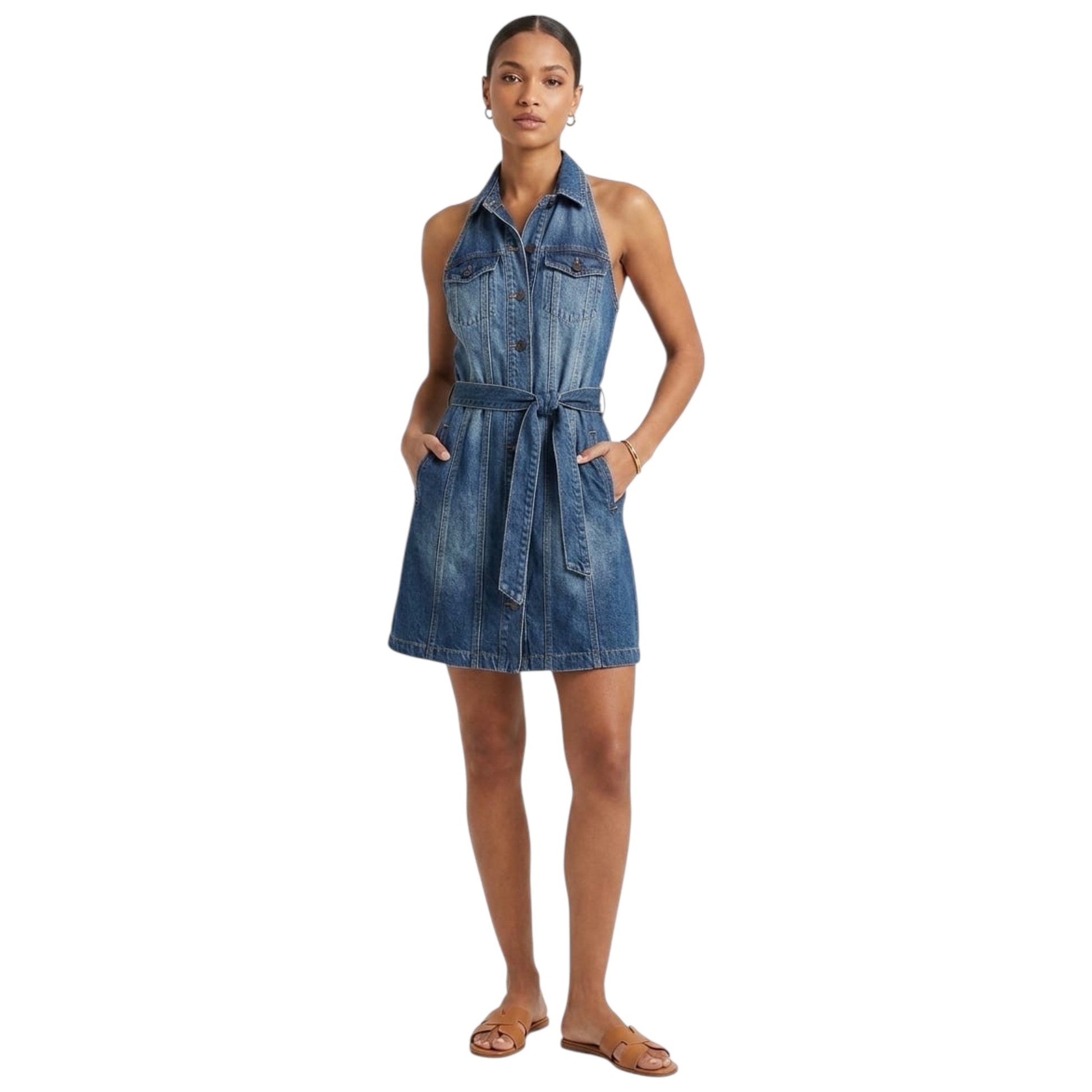 Women's Plain Dress&Belt,Blue Jeans