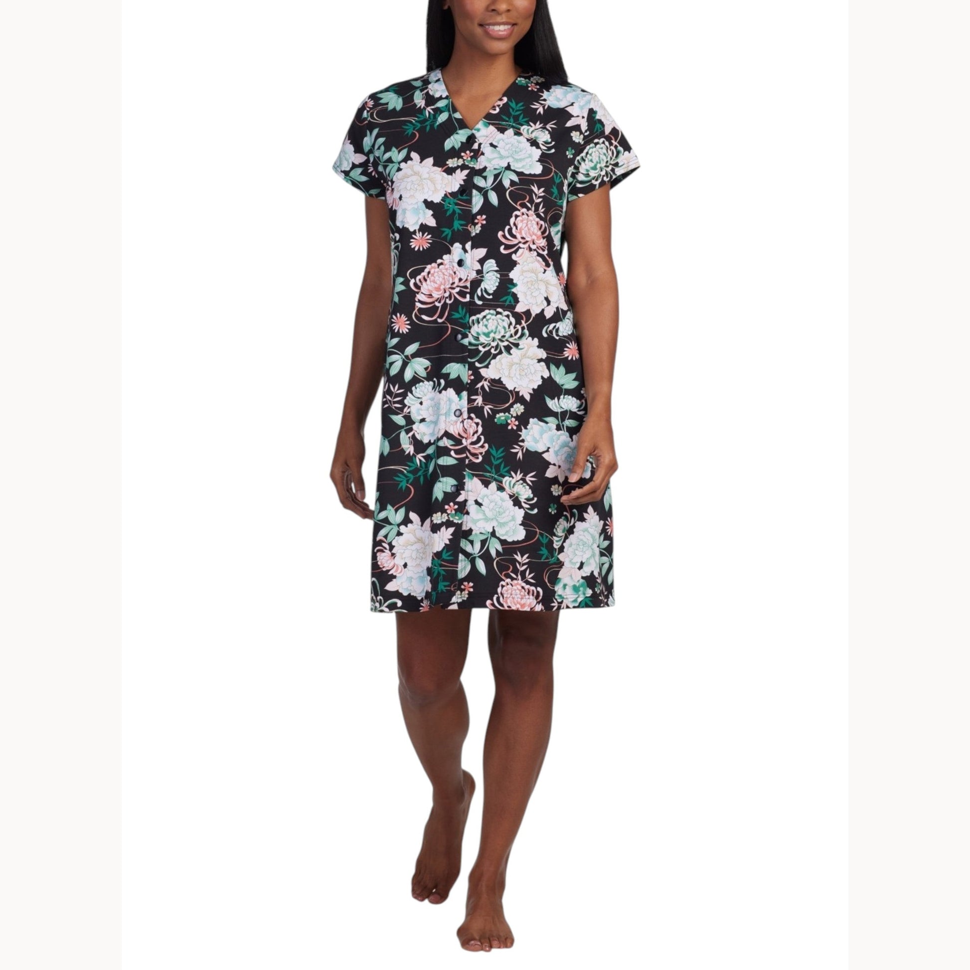 Women's Floral Printed Sleepwear Robe,Black