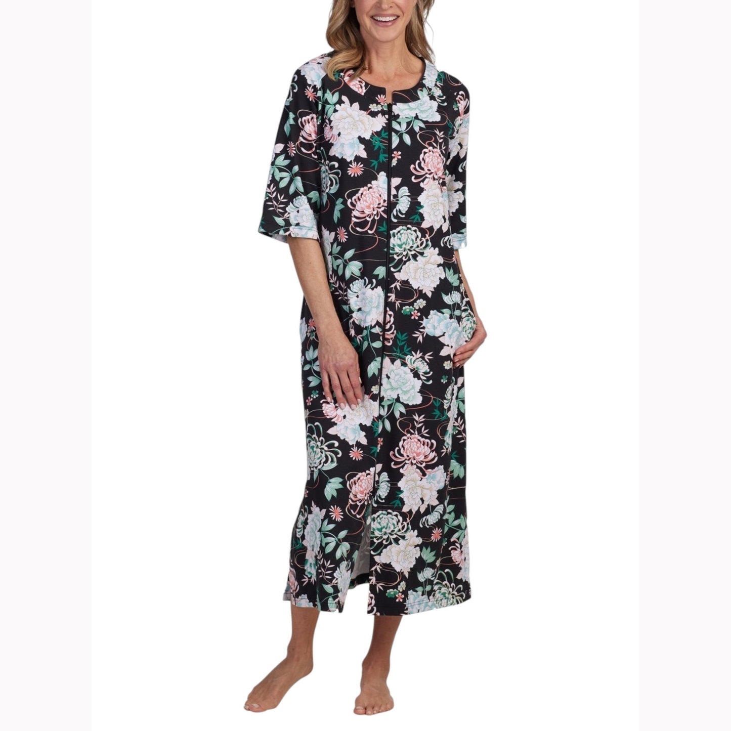 Women's Floral Printed Sleepwear Robe,Black