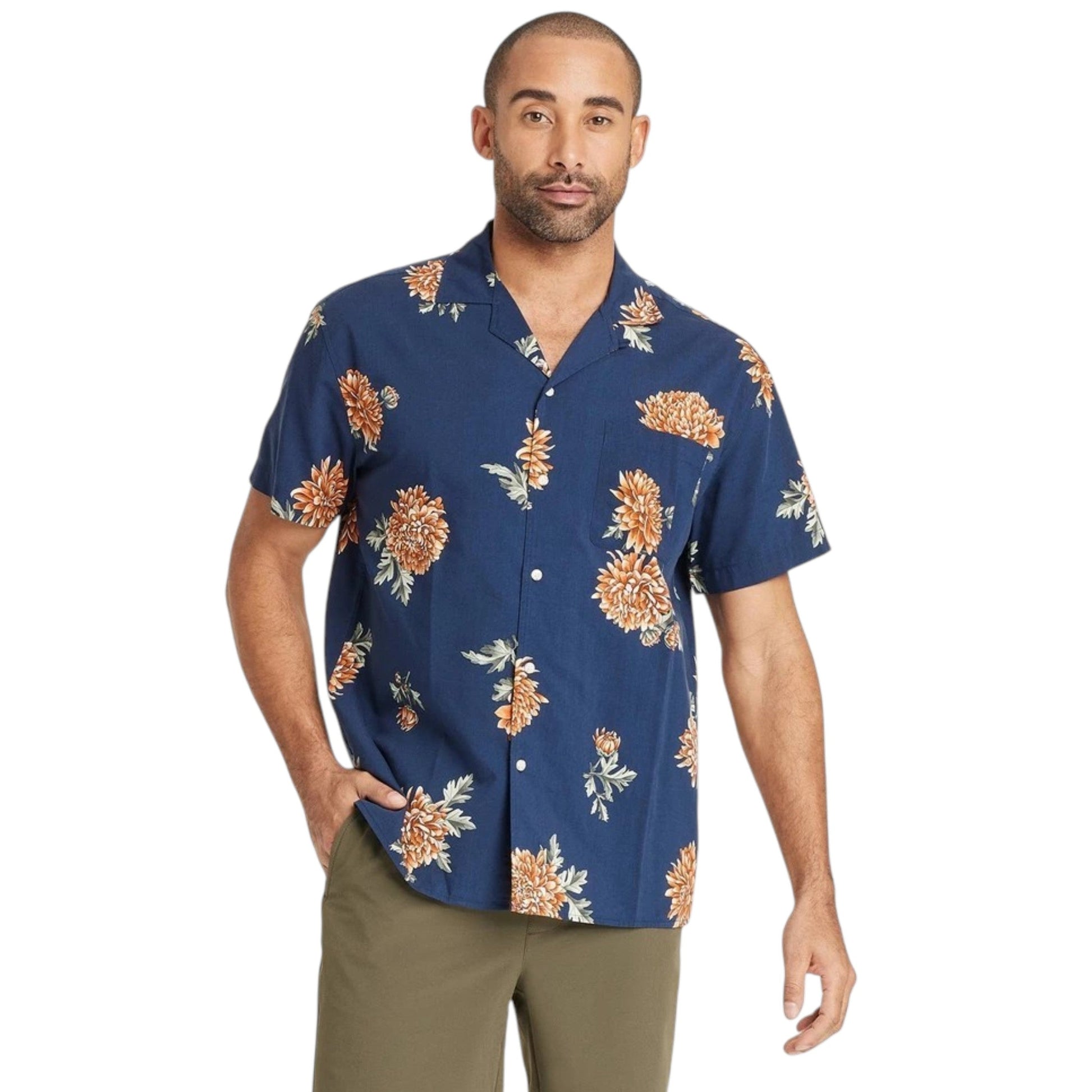 Men's Prtinted Dress Shirt,Navy