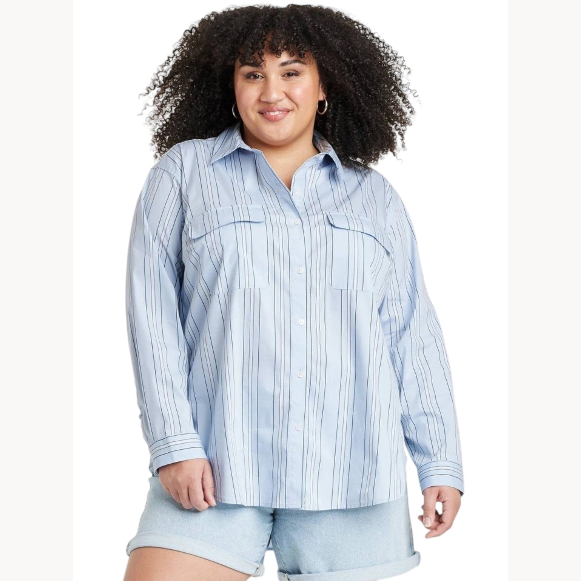 Women's Stripped Chemise,Light Blue