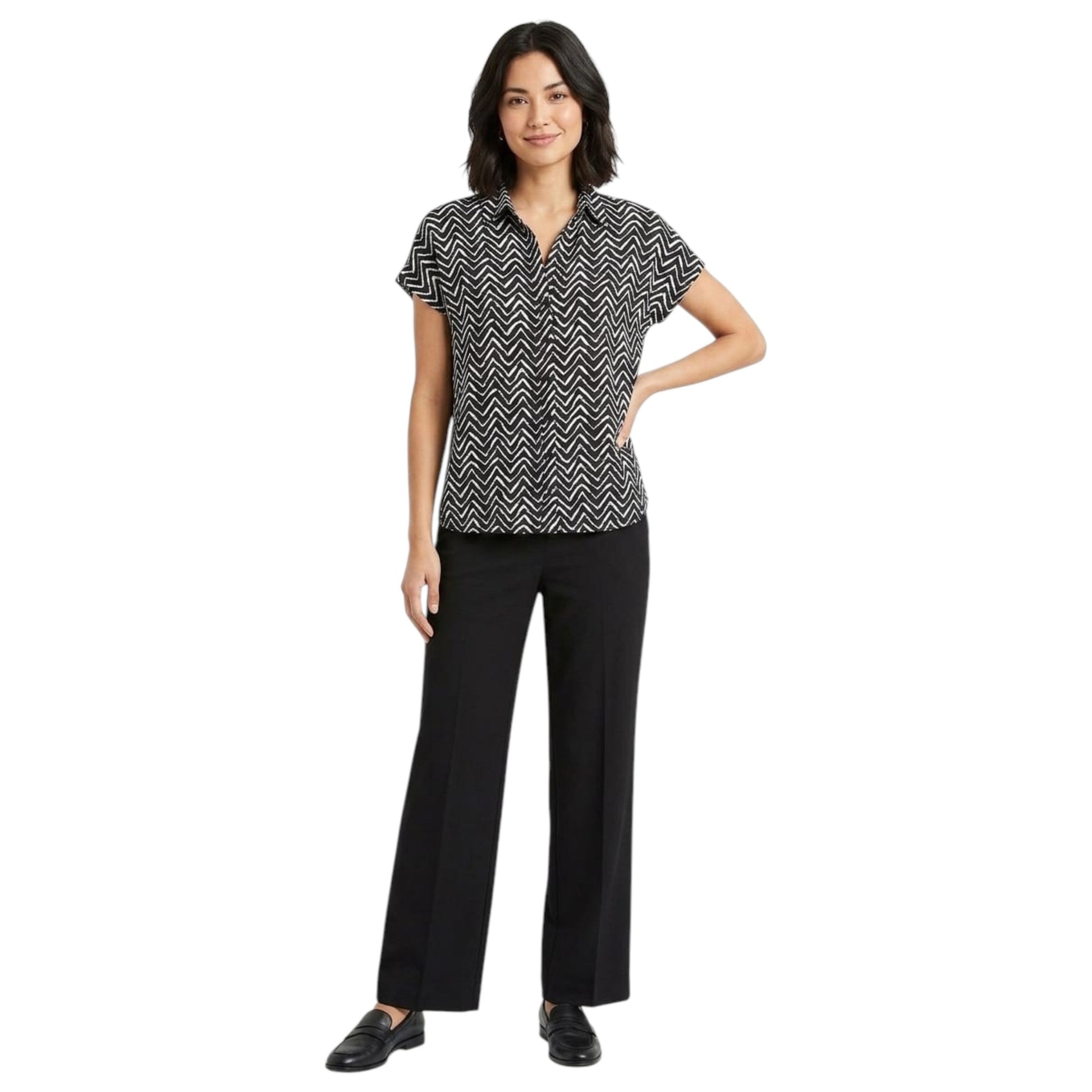 Women's Zigzag Stripped Top,Black