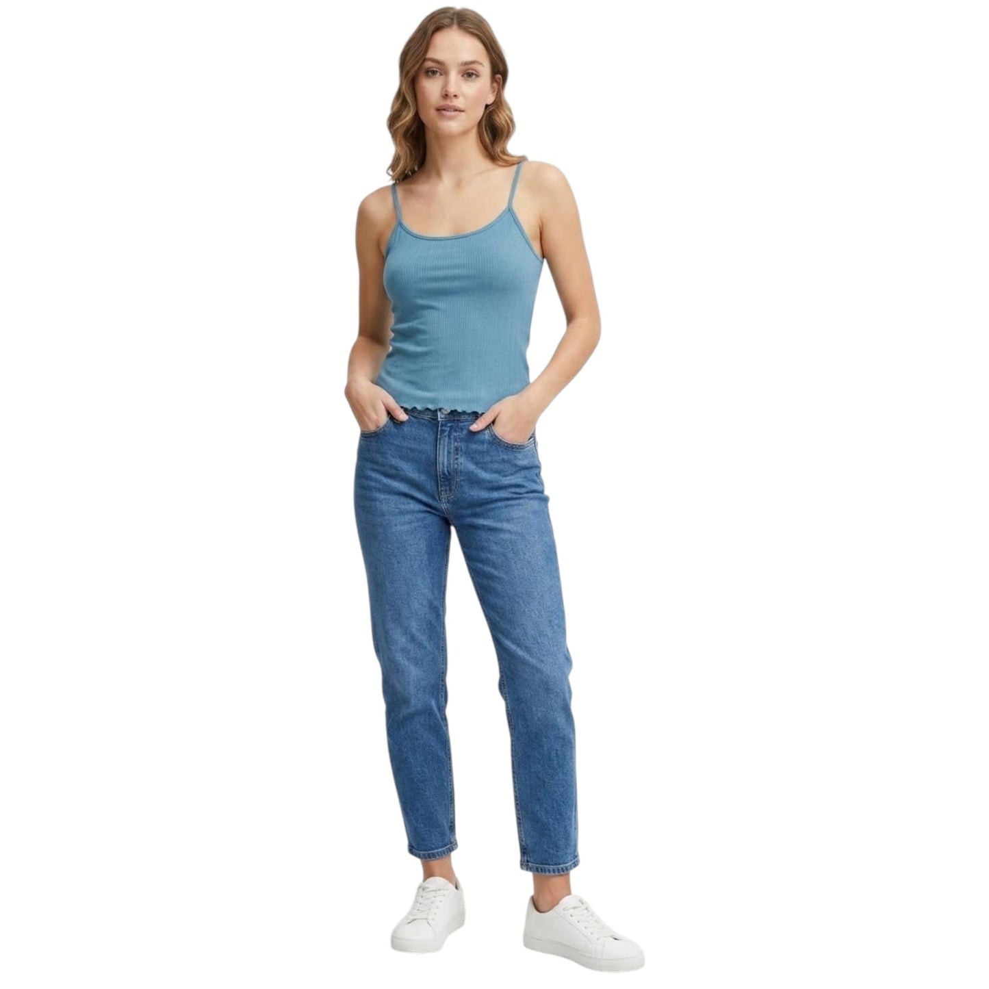 Women's Ribbed Top,Dusty Blue