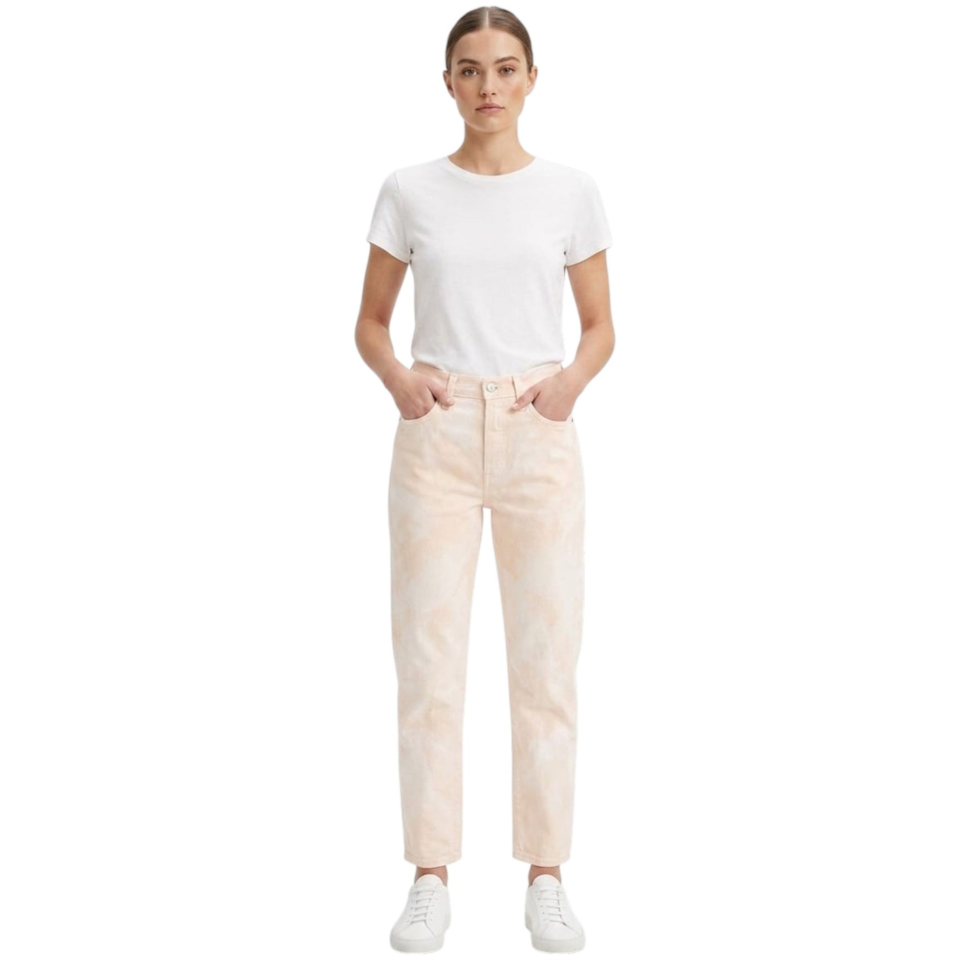 Women's Colorblocked Jeans,Peach/White