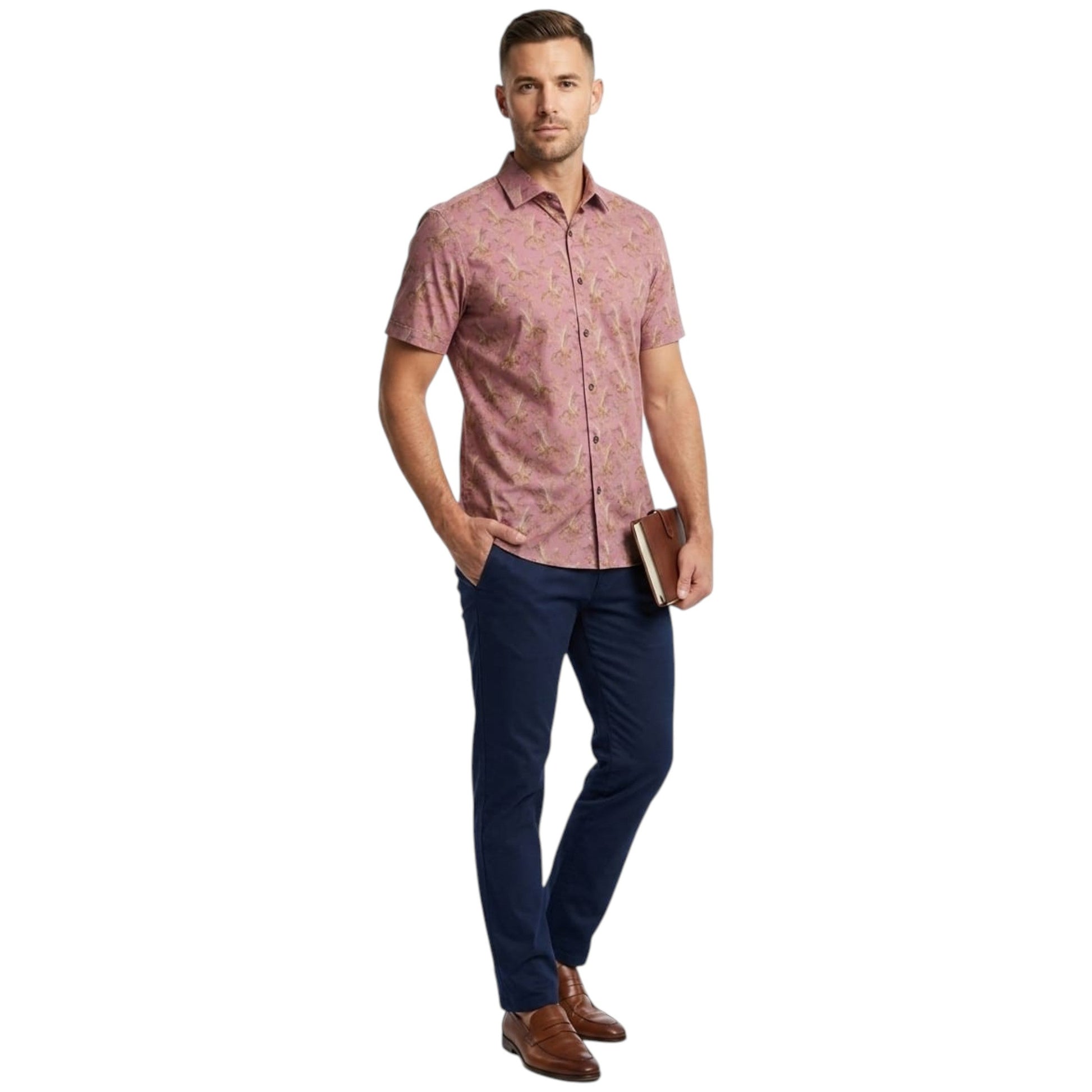 Men'as Printed Dress Shirt,Dusty Rose