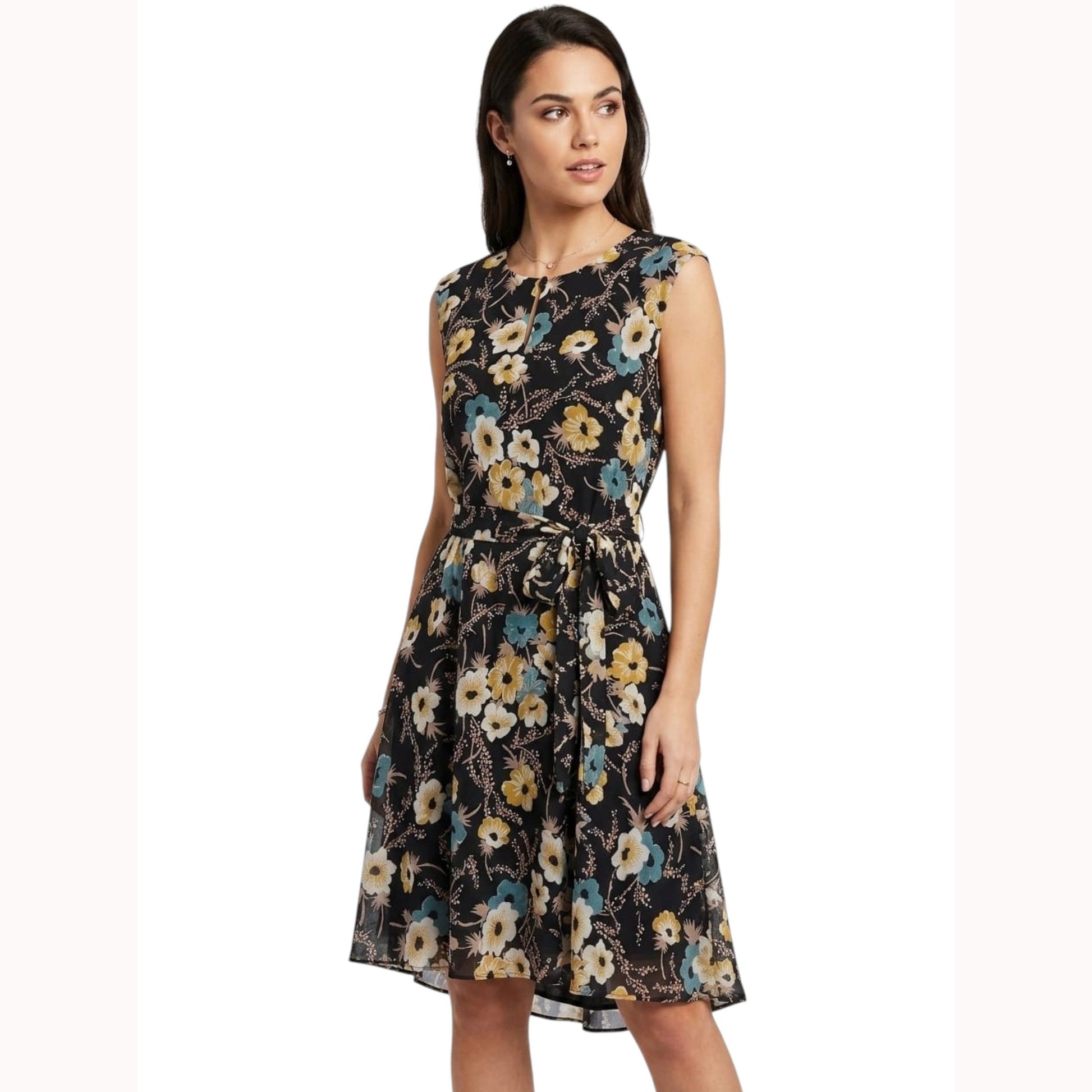 Women's Printed Dress&Belt,Black