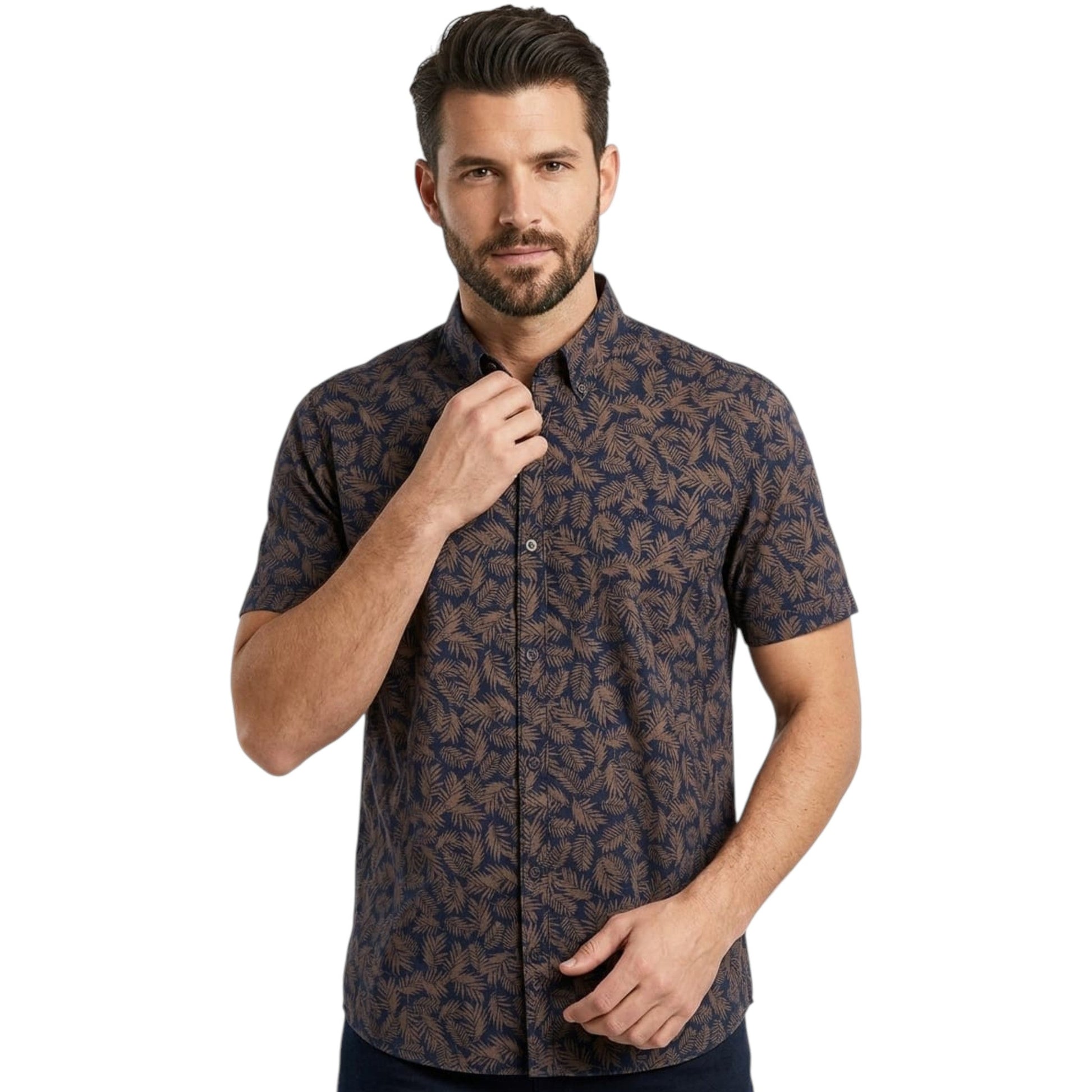 Men's Printed Dress Shirt,Brown