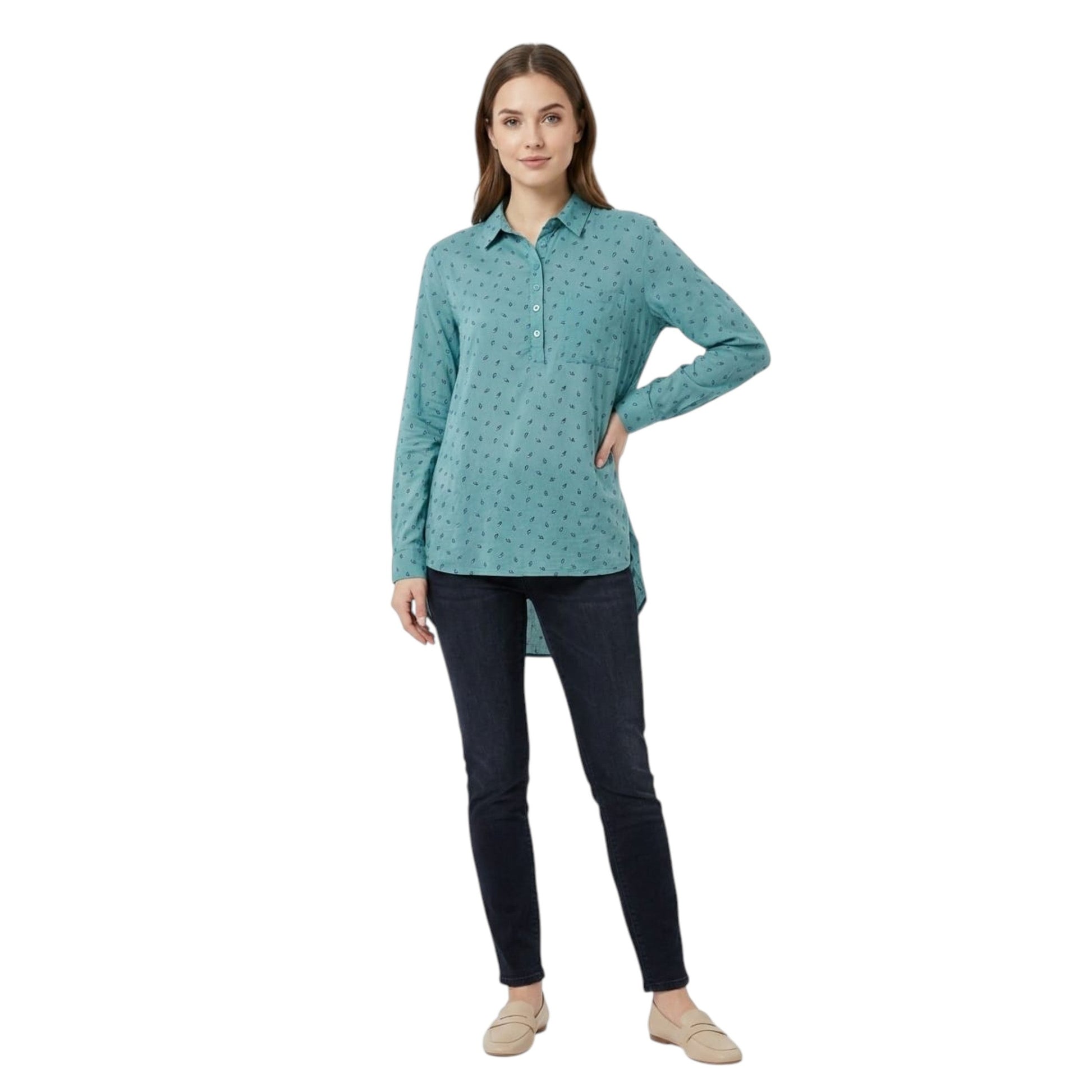 Women's Printed Top,Dark Turquoise