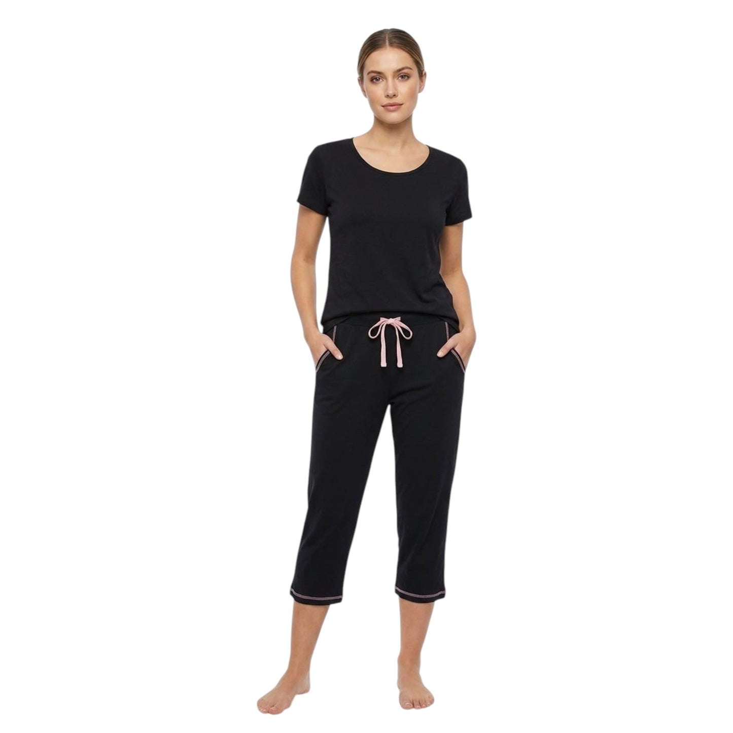 Women's Plain Solid Sleepwear Pant,Black