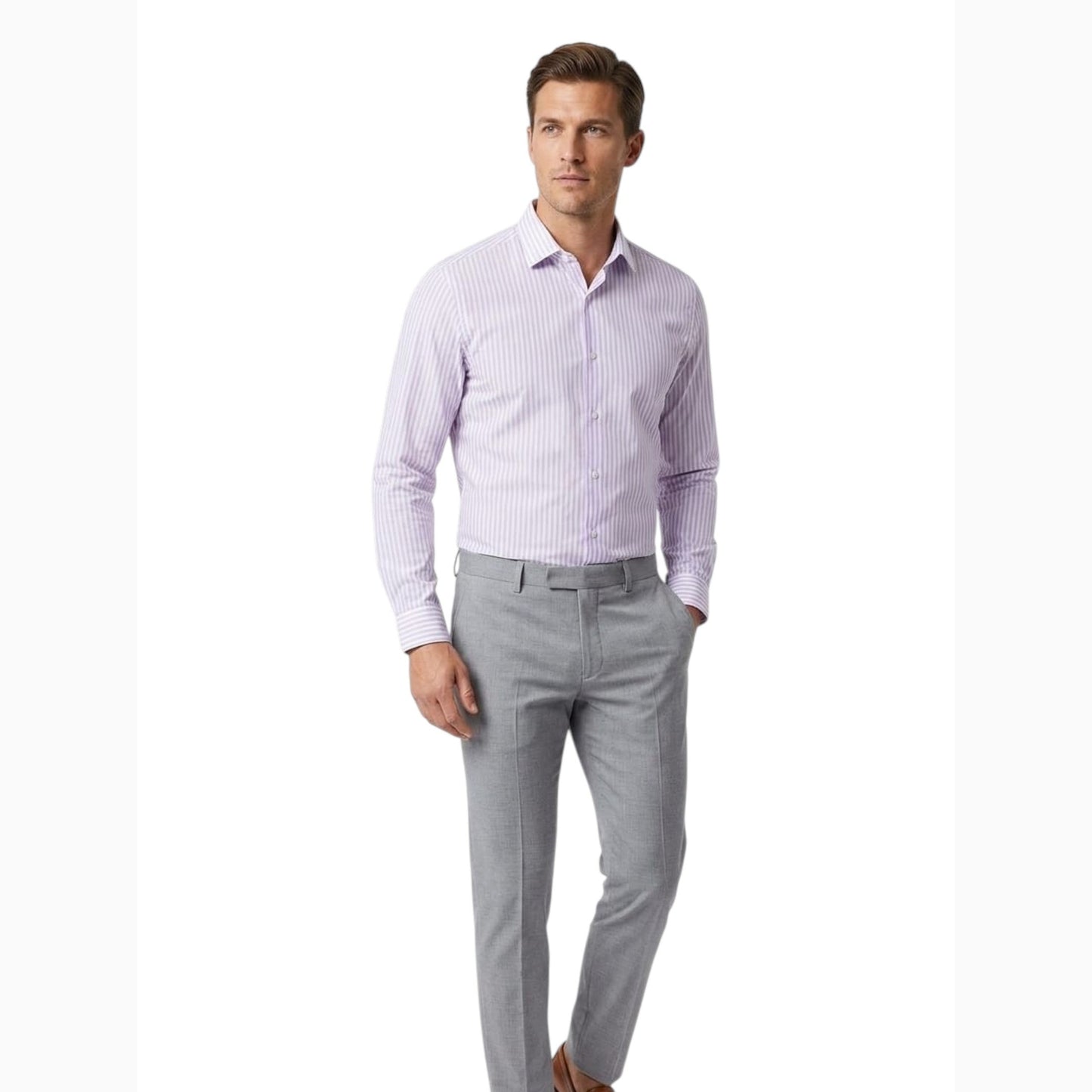 Men's Striped Dress Shirt,White/Lilac