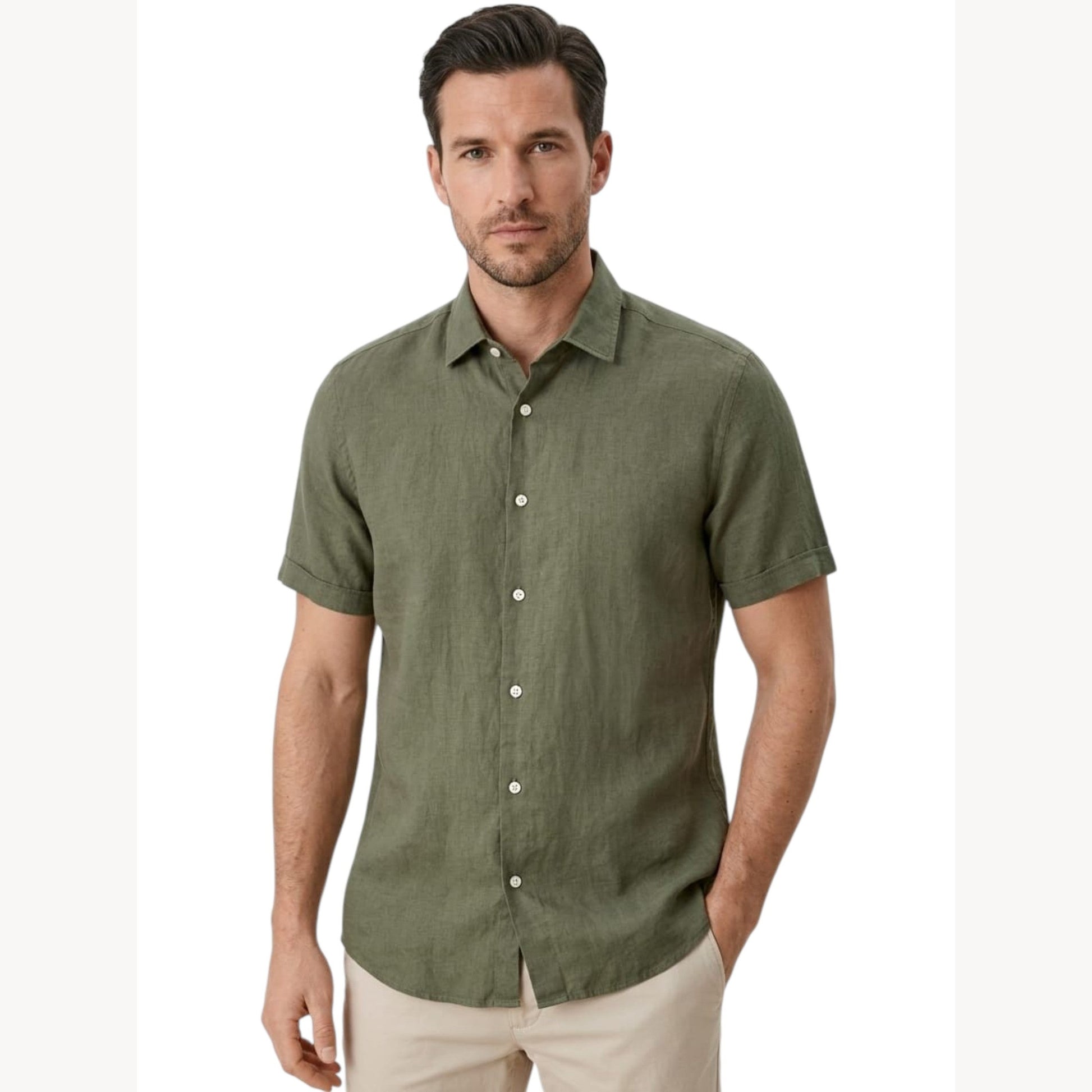 Men's Plain Solid Dress Shirt,Olive