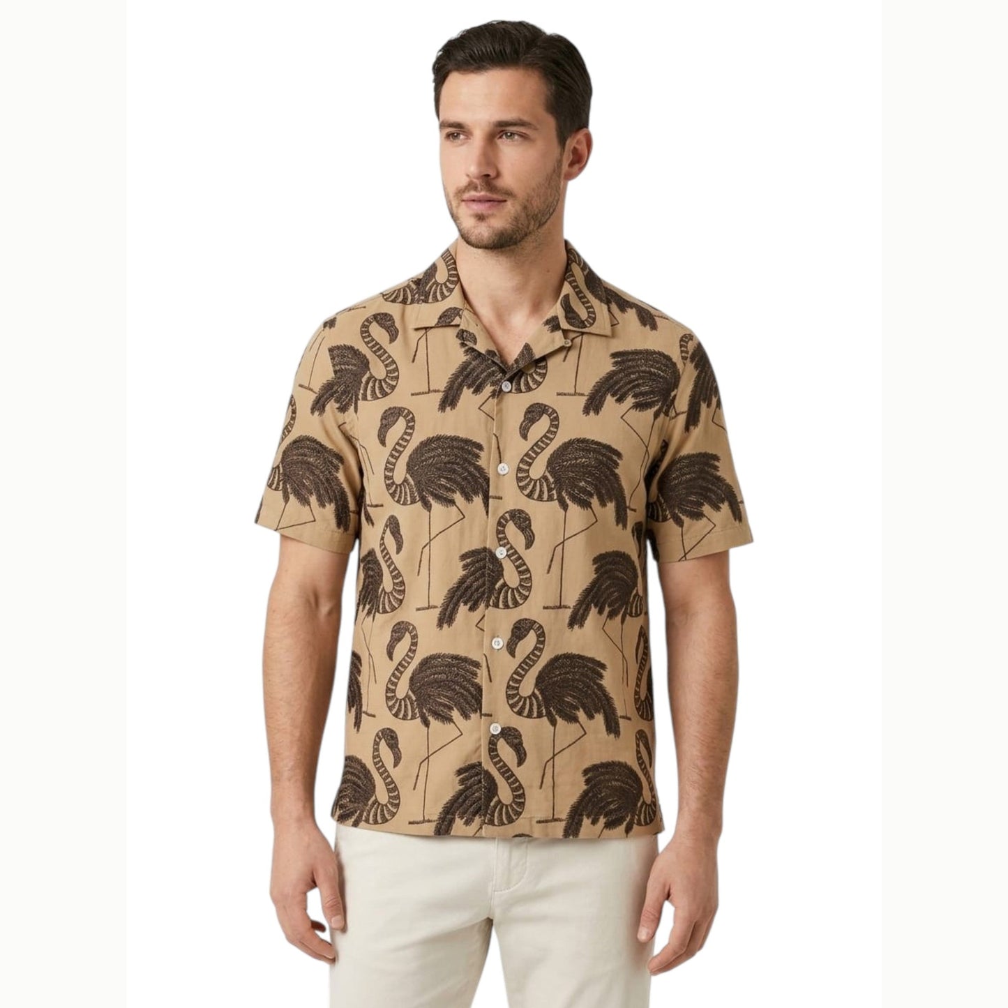Men's Printed Dress Shirt,Brown