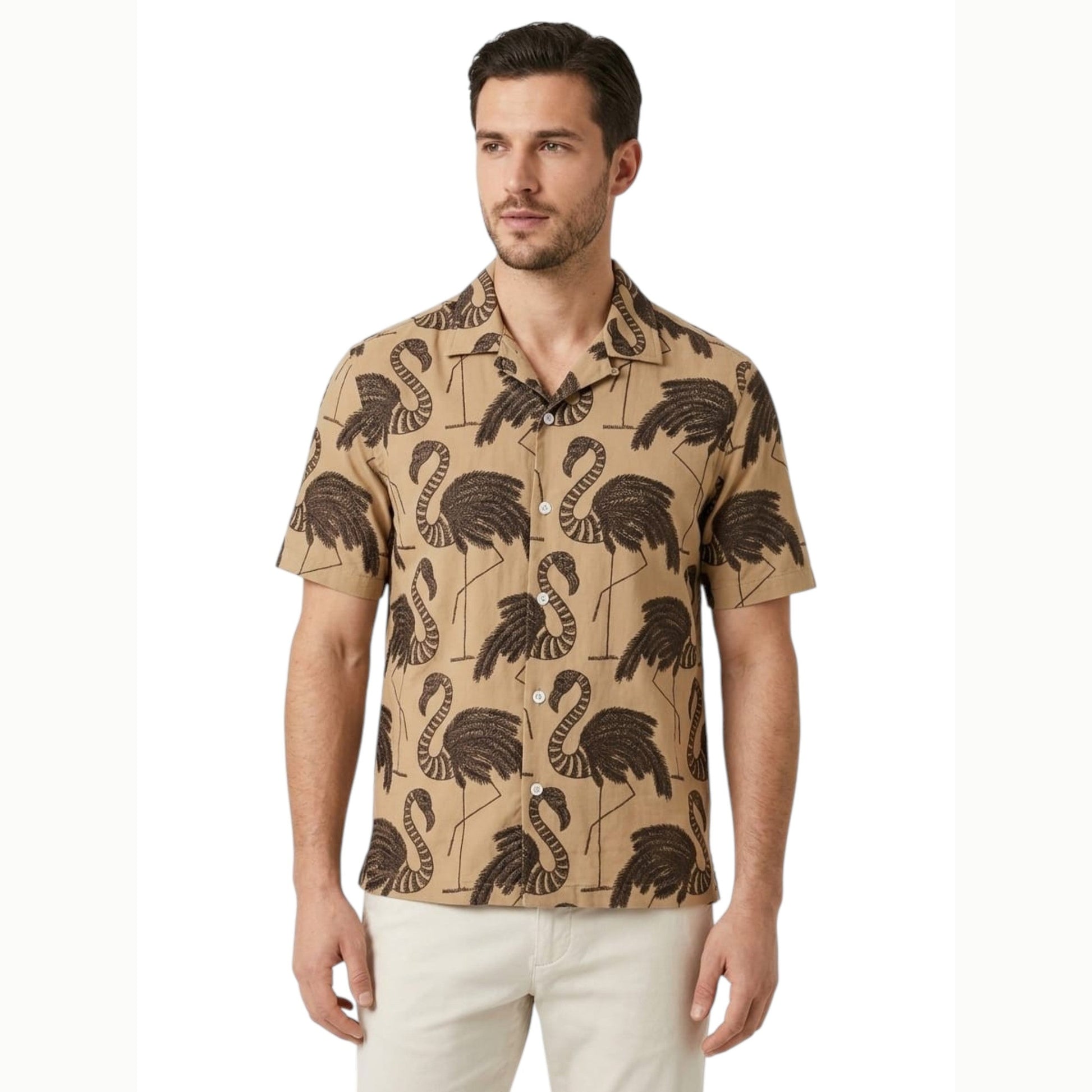 Men's Printed Dress Shirt,Brown